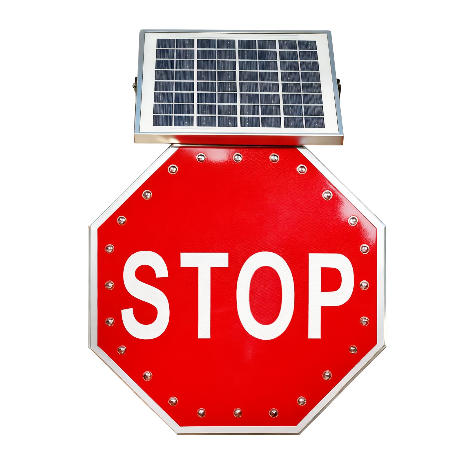 Señal de Alto de 61 x 61 cm, Resistente al Agua IP65, con LED Intermitente y energía Solar. Señales Viales octagonales de Aluminio. Ideal para escuelas, autopistas.