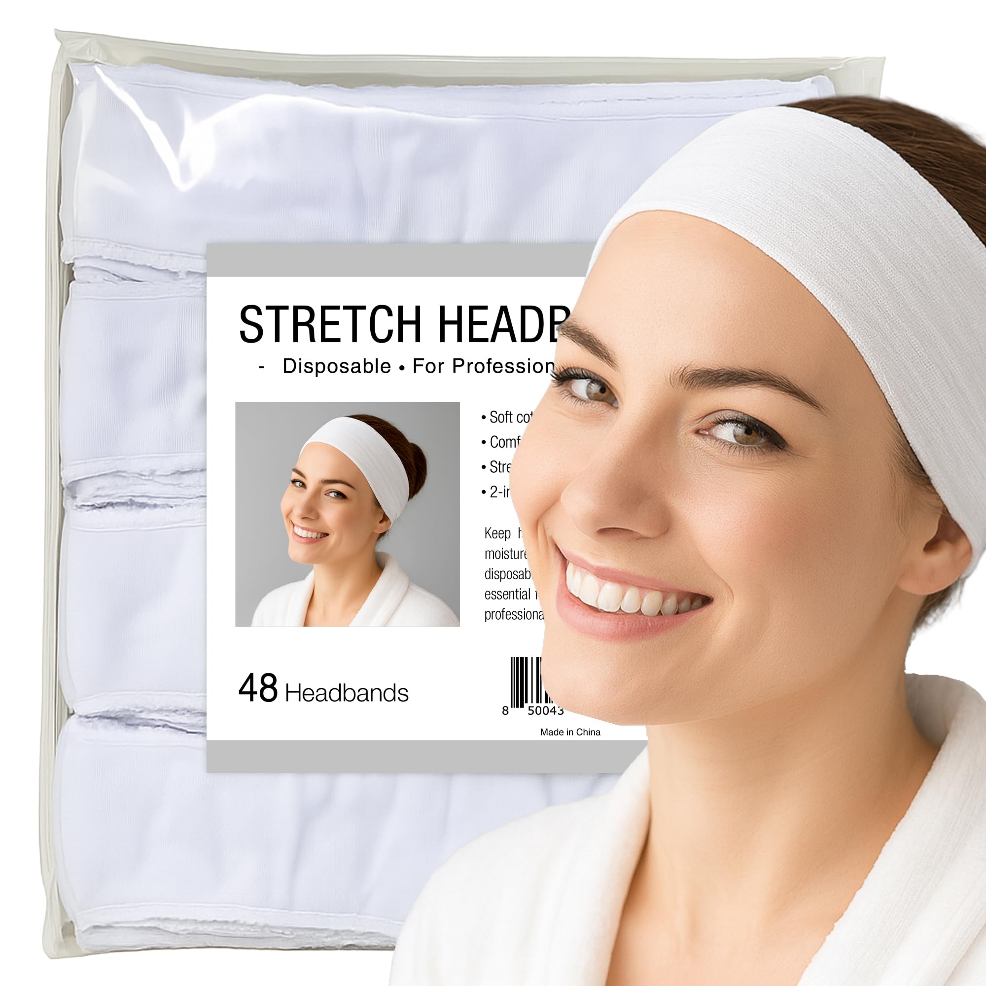 Disposable Headbands without Closure Stretch Cotton Cloth Spa Facial Headband (48 Count)