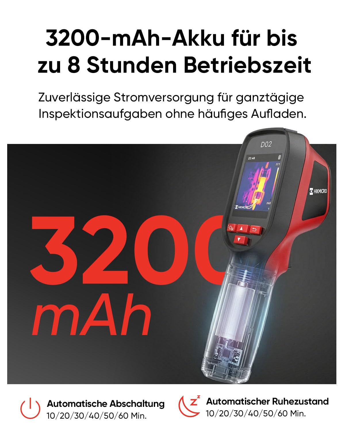 HIKMICRO D02 Wärmebildkamera mit visueller Kamera, 240 × 240 SuperIR-Auflösung, SuperScene-Szenenerkennung, 96 × 96 IR-Auflösung, 3200 mAh, Foto- und Videoaufnahme, -20 °C bis 450 °C