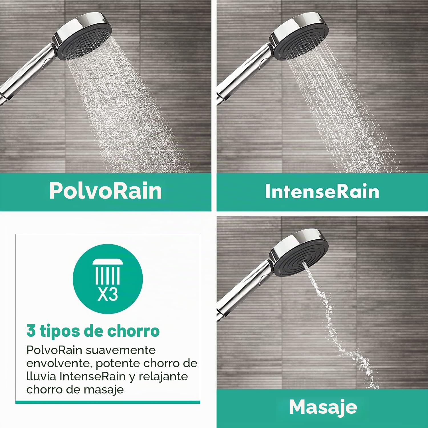 hansgrohe Pulsify Select S - ducha de mano, alcachofa de ducha con 3 tipos de chorro (versión Relaxation), cabezal de ducha redondo (⌀ 105 mm), con sistema antical, cromo, 24110000