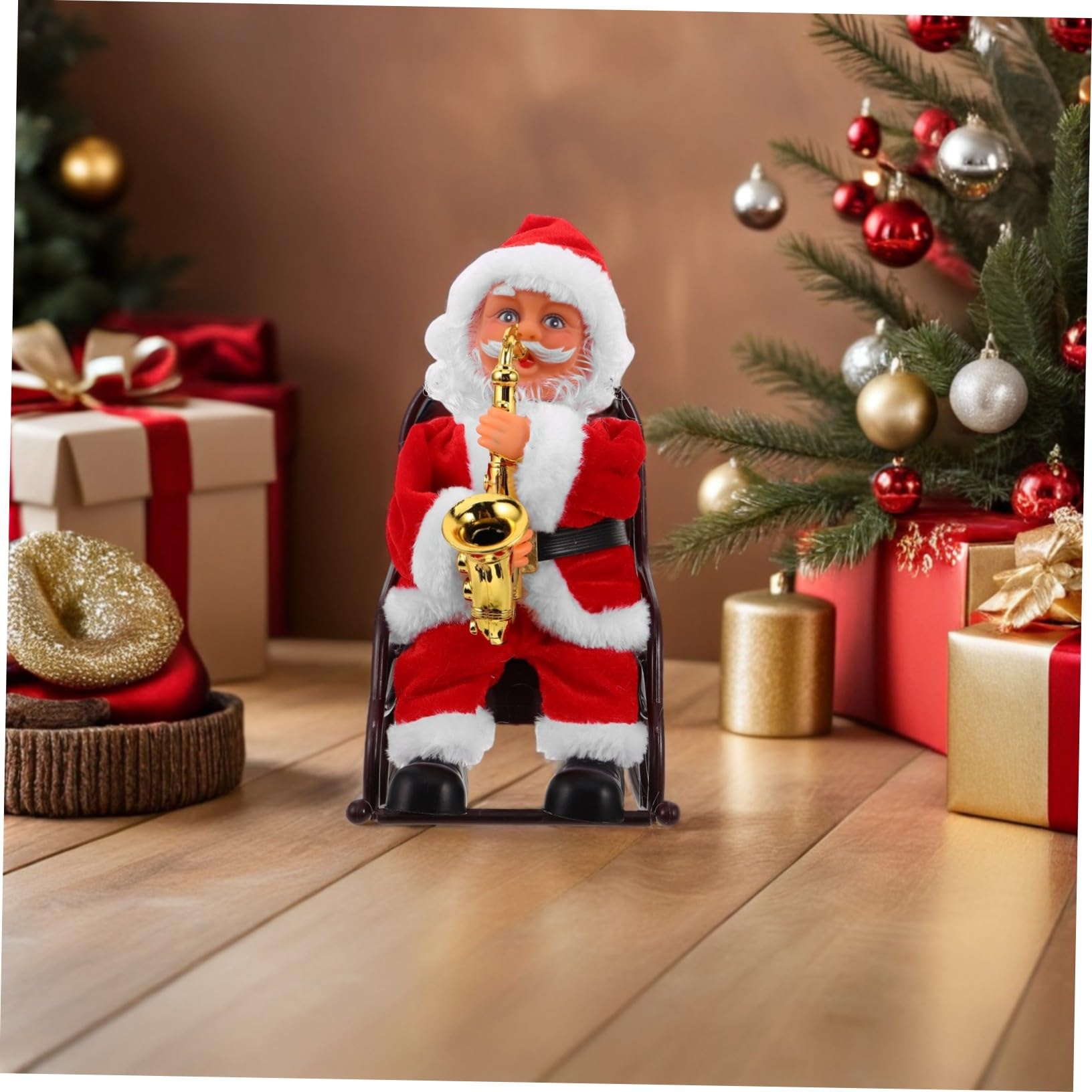 Toyvian Juguete De Papá Noel Musical Eléctrico Silla De Ruedas Adorno Navideño con Instrumento para Decoración De Fiesta y Juguete Divertido