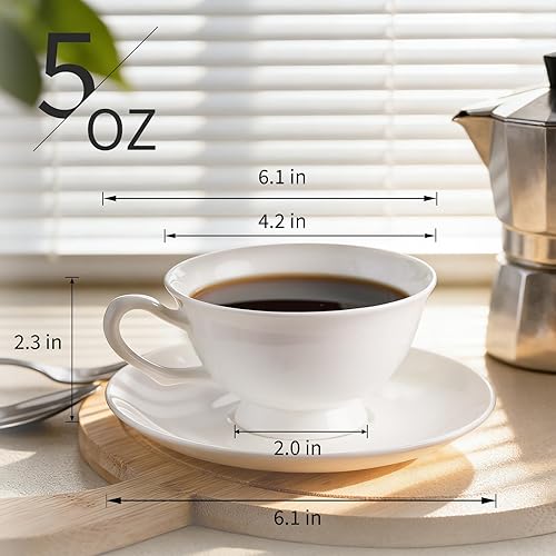 Miniatura 3 de Juego de tazas de espresso y platillos de porcelana fina de hueso, 140 ml de lujo en cerámica blanca clásica y sencilla, juego de 4, para boda, té