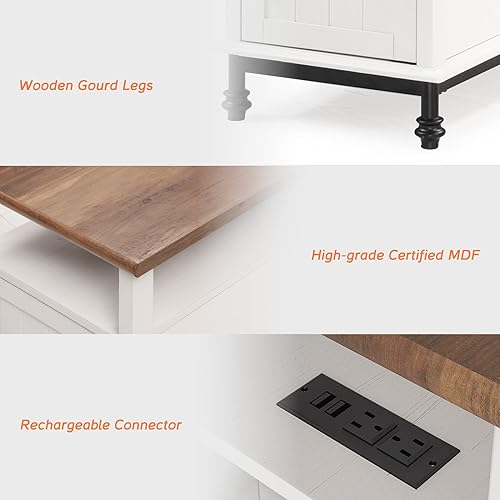 Miniatura 19 de WAMPAT - Mesita de noche de estilo rural, de madera, con espacio abierto para guardar objetos, armario y estante trasero para sala de estar y