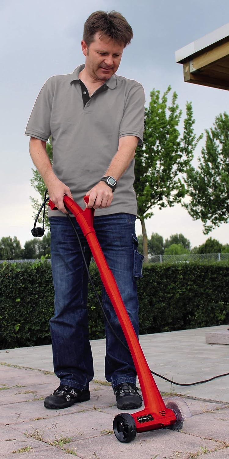 Einhell Nettoyeur de Joints électrique GC-EG 1410 (Roulette de Guidage, Double Interrupteur de sécurité) avec 1 Brosse en Acier et 1 Brosse en Nylon