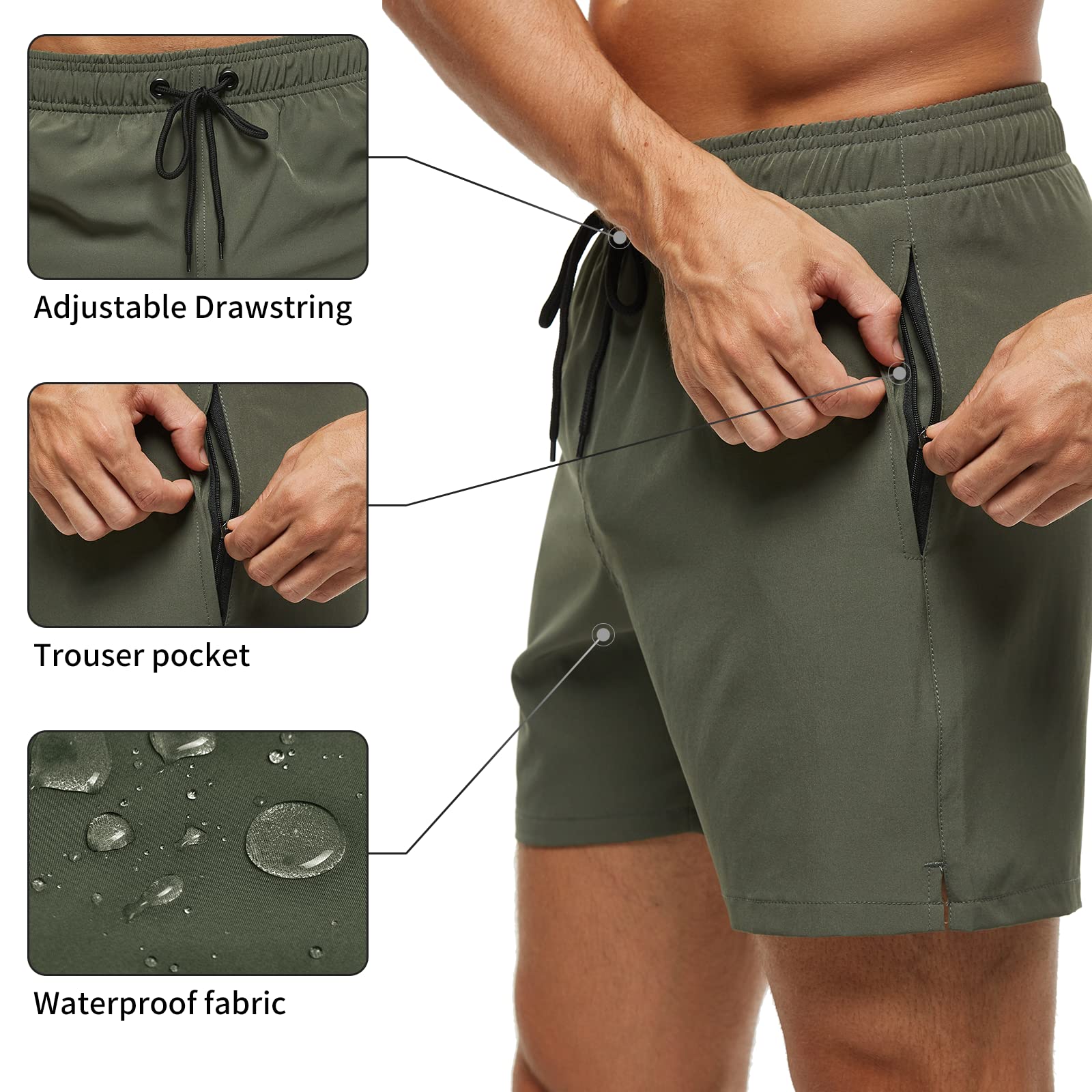 Aisprts Pantaloncini Mare Uomo Asciugatura Veloce Calzoncini da Beach Costume da Bagno Uomo Boxer Mare Fodera Rete con Taschino e Coulisse