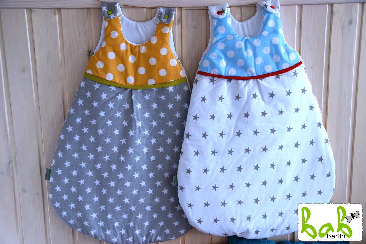 Baby Schlafsack Gr. 70, 0-6 Monate mit Sternen, Mäxchen für Mädchen/Jungen Handmade