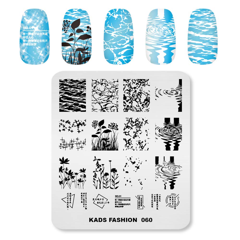Alexnailart Nagel Stamping Platten Bild Vorlage Welle Wasser Welligkeit Pflanze Wort Muster Design Stampfer DIY Druck Maniküre Nail Art Schablone Werkzeuge