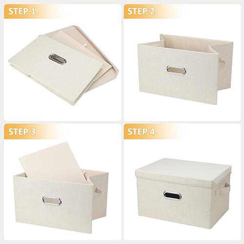 Miniatura 4 de Bellzacasa Contenedores de almacenamiento plegables extragrandes con tapas, paquete de 2 cubos de almacenamiento plegables de tela de lino con 4