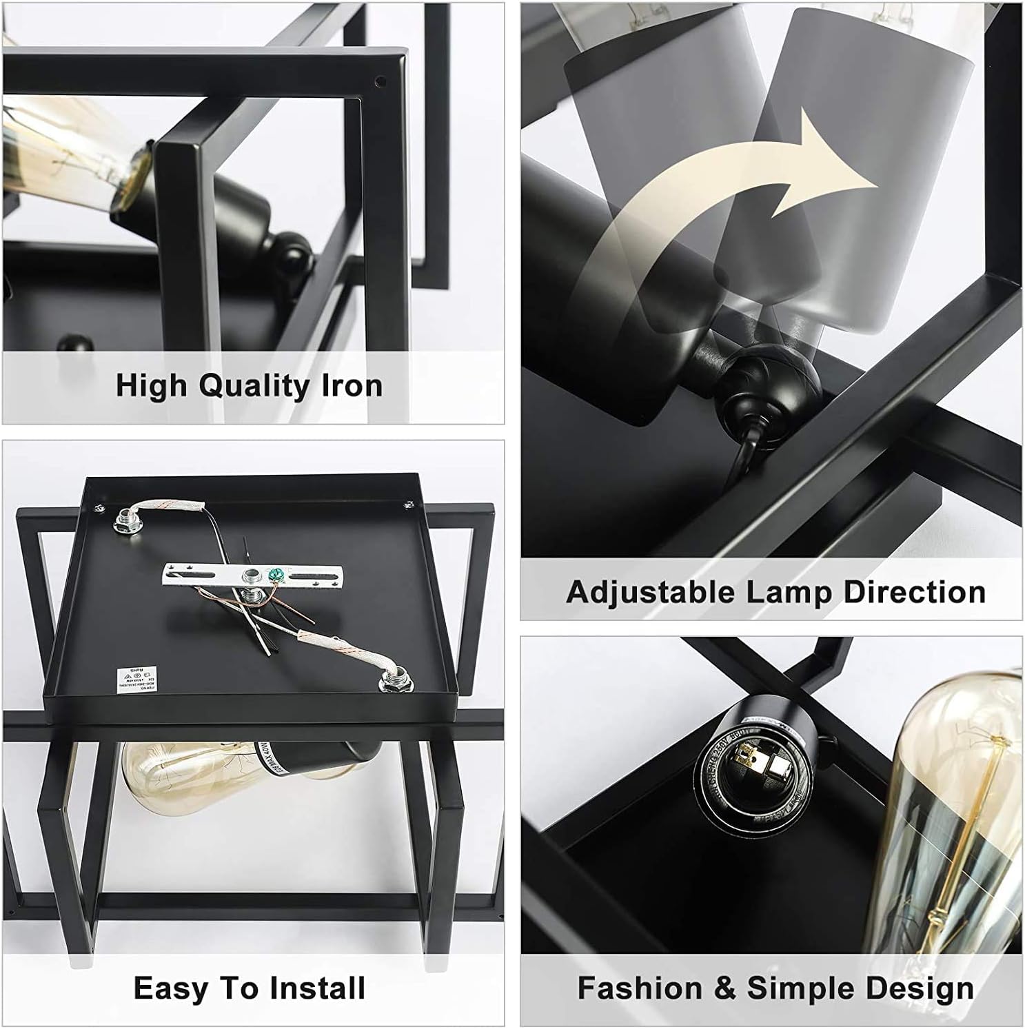 Get Special Price Linsly Farmhouse Flush Mount Ceiling Light Fixture, 2-Lights Black Ceiling Light Square Close to Ceiling Light for Hallway, Entryway, Foyer, Bedroom