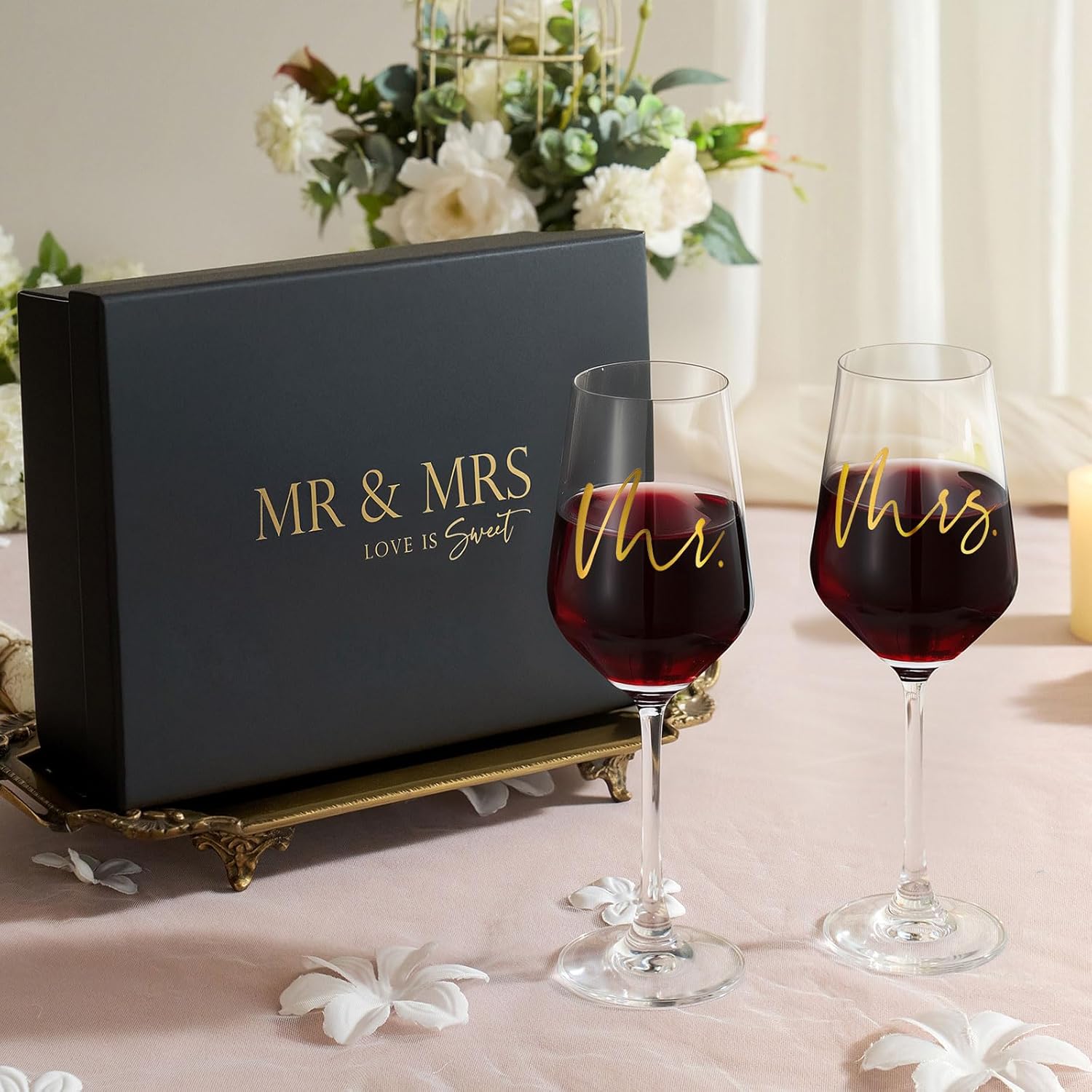 AW BRIDAL Mr and Mrs Wine Glasses Set of 2 for Engagement Bridal Shower, Wedding Gifts for Newlywed Couples 2026, Personalized Anniversary Wine Glass Gift Basket for Bride Groom and Fiance Fiancee - Image 7