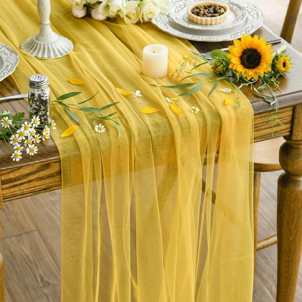 Artoid Mode 10PCS Grey Gauze Table Runner 120 Inch 10FT, Seasonal Sheer Kitchen Dining Holiday Wedding Birthday Baby Shower Table Decor for Home Party