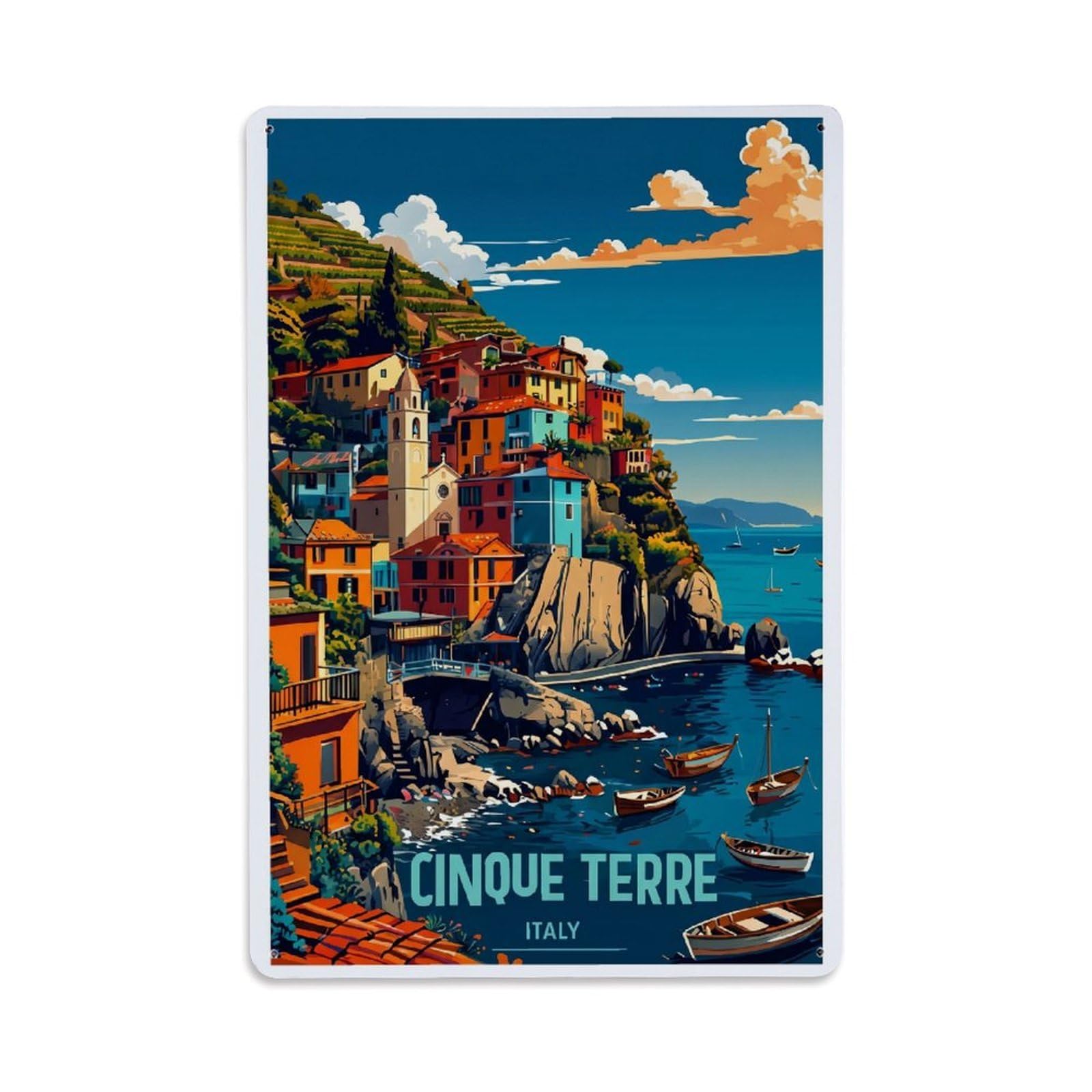 Huiyhb 8X12inch(20X30cm) Vintage Travel Cinque Terre Italy Dramatic Metal Tin Sign