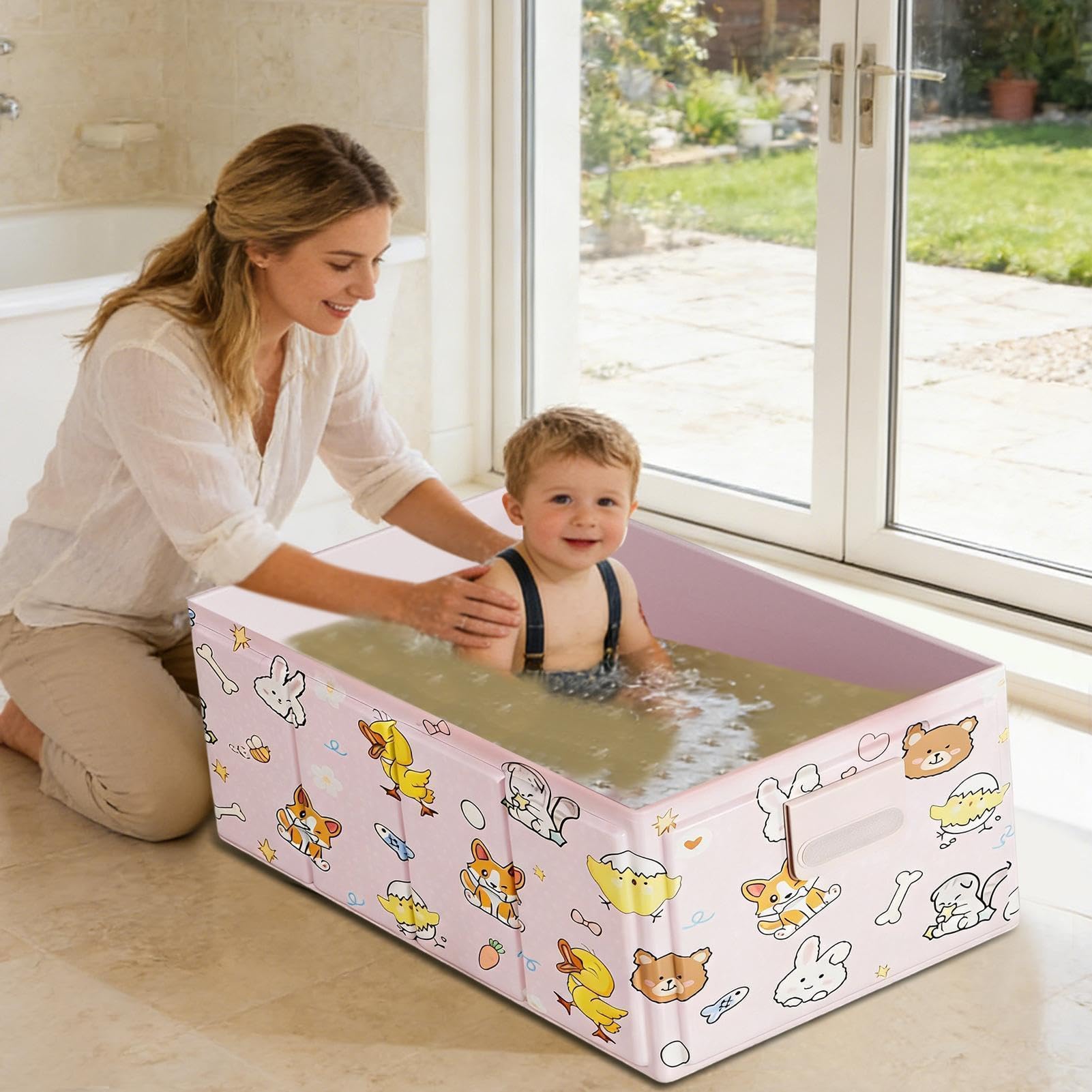 Vasca da bagno pieghevole Design con Tappo di Scarico | Vasca da bagno portatile per Uso in Interni, Esterni, Balcone, Bagno, Camper e Viaggi