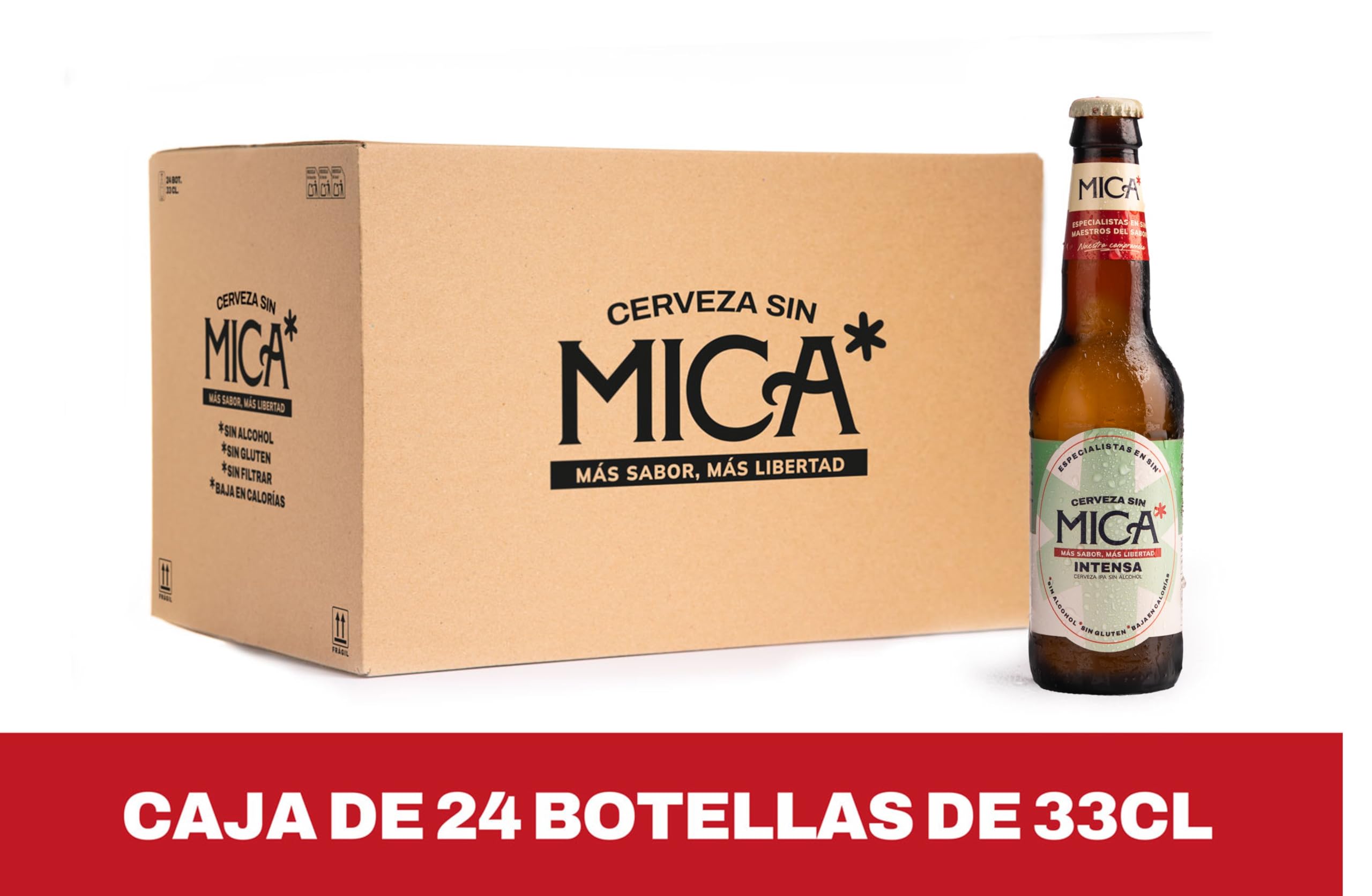 Piwo bezalkoholowe Mica – butelki 33 cl. Piwo bezalkoholowe typu IPA (0,4% obj. alkoholu), bezglutenowe, niefiltrowane i niskokaloryczne. (12, IPA)