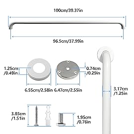 Rackickyer Shower Grab Bar, 2 Pack 39.4 Inch White Bathroom Grab Bar, 1.25 Diameter 304 Stainless Steel Anti-Slip Grab Bars for Bathtubs and Showers, Handicap Shower Grab Bar for Seniors Elderly