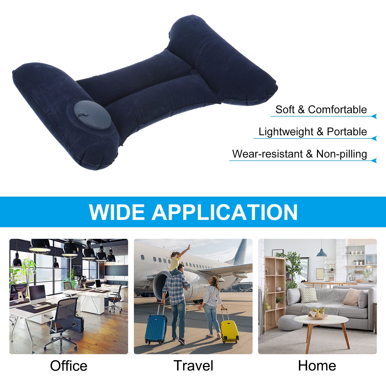 PATIKIL Gonflable Voyage Oreiller, Lombaire Soutien Voyage Vols Coussin Floqué Air Oreiller pour Avion Train Bureau, Marine Bleu