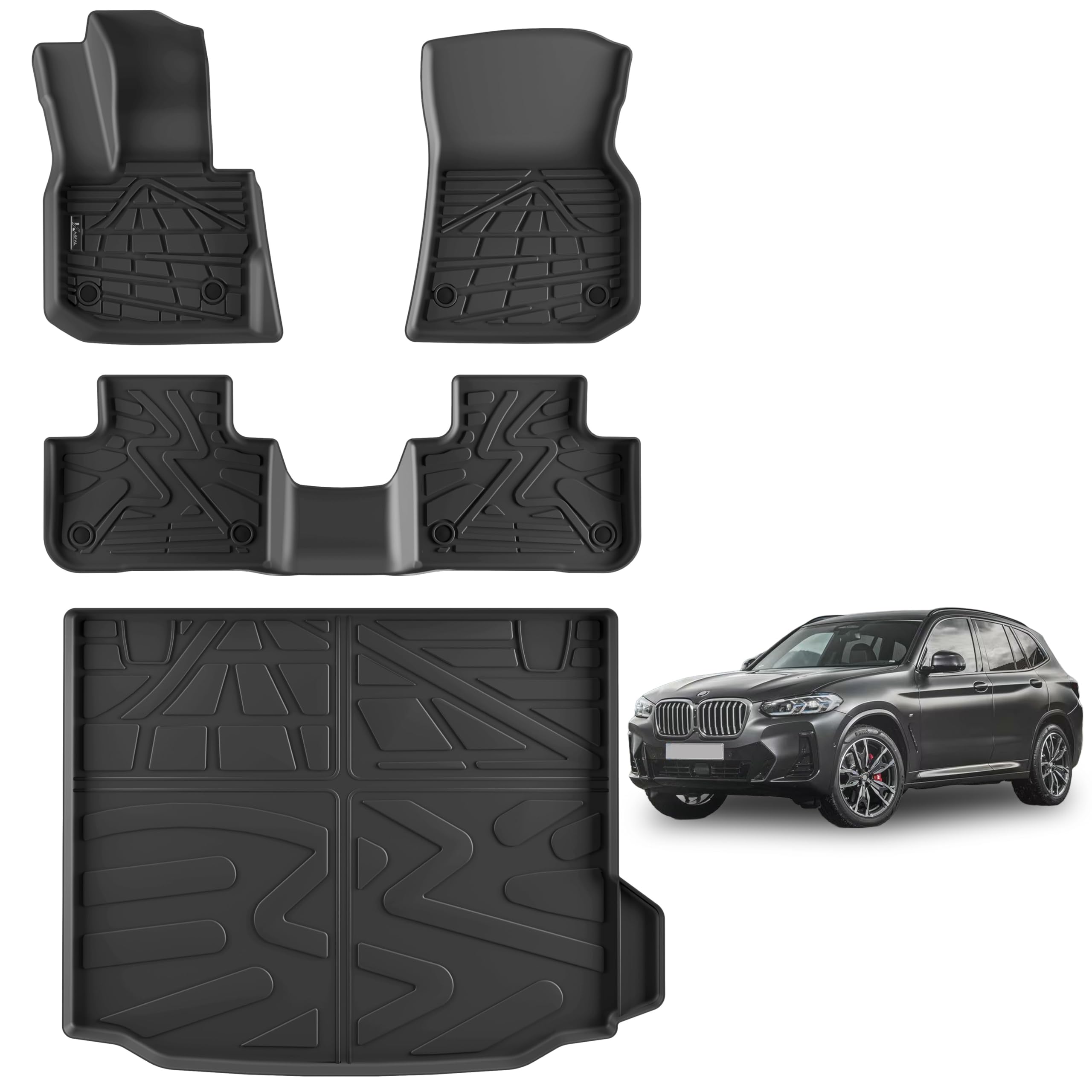 KARPAL Floor Mats for BMW X3 2018-2024 & X4 2019-2025, All-Weather TPE Floor Liners BMW Accessories, 1st & 2nd Row & Cargo Mats Fit sDrive30i xDrive30i M40i X3M X4M w/o Spare Tire, Not Fit X3 30e