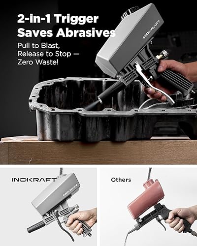 Miniatura 5 de Inokraft Kit de pistola chorreadora de arena portátil a prueba de fugas con separador de aceite-agua y boquilla de extensión, mini chorreadora de