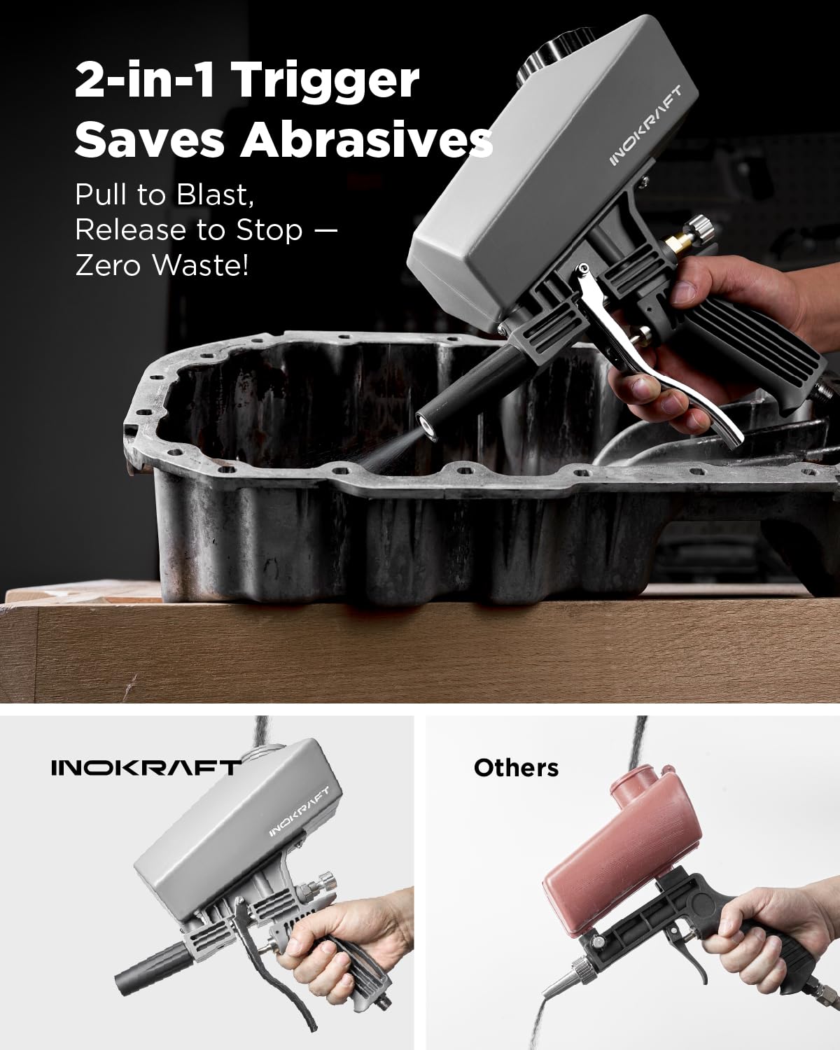 InoKraft Pistolet à sable portable avec séparateur huile-eau et buse d'extension