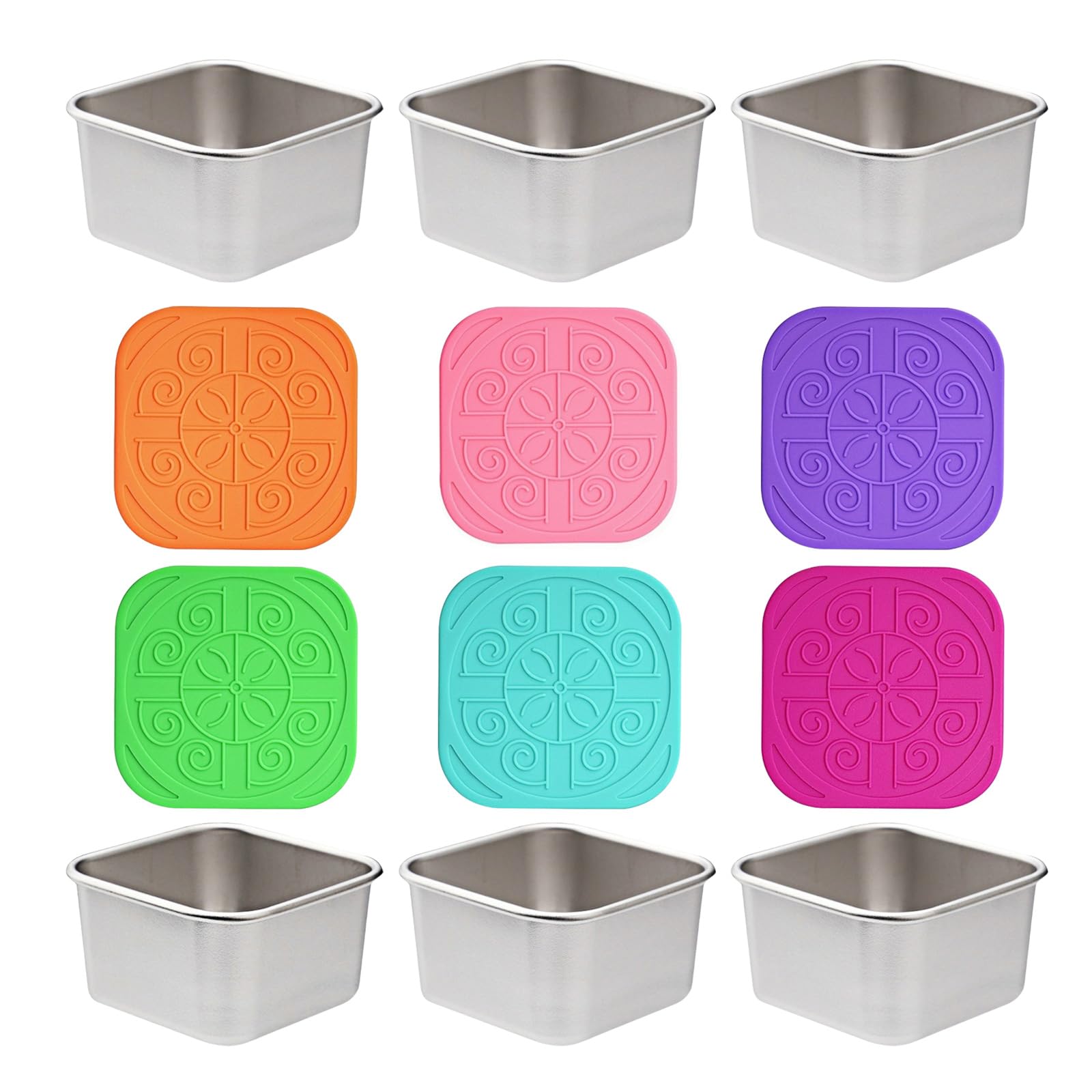 alloneslife Of 6 Stainless Steel Sauce Cups with Silicone Covers 60ml Each for Kitchen and Outdoor Use Small Kitchen Planner Set