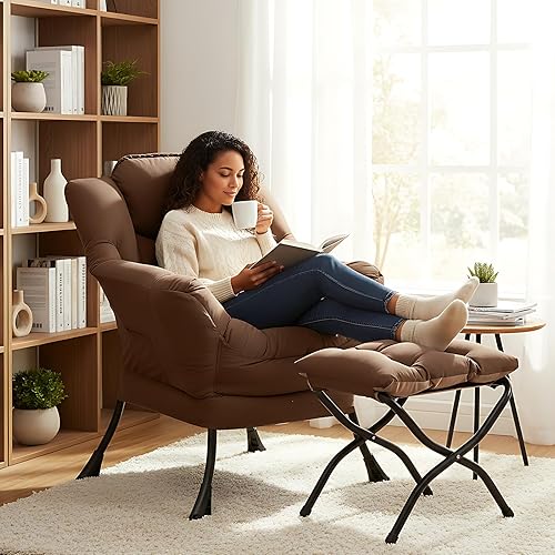 Miniatura 255 de Welnow Silla Lazy con otomana, moderna silla de descanso con reposabrazos y un bolsillo lateral, sillón para sofá de ocio, sillón de lectura