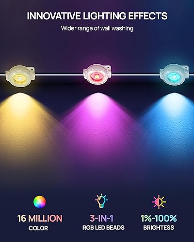 Miniatura 4 de VCOKEN Luces permanentes para exteriores, 63.6 pies con 36 luces LED de Navidad para exteriores con control remoto de aplicación, modos de escena de