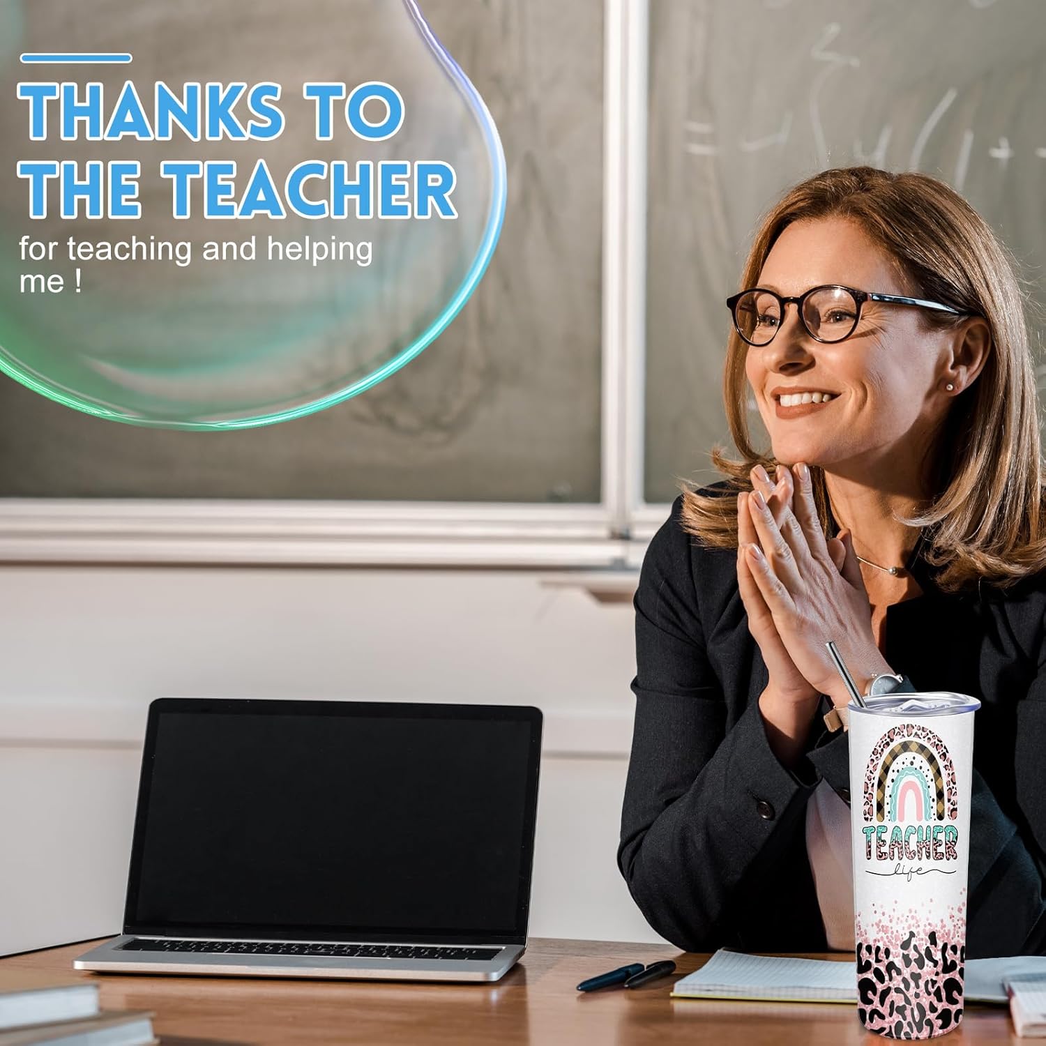 Tioncy Teacher Appreciation Gifts for Women 12 Pcs Stainless Tumbler Bulk 20oz Rainbow Water Bottle Gift for Birthday Christmas Teacher Day - Image 5