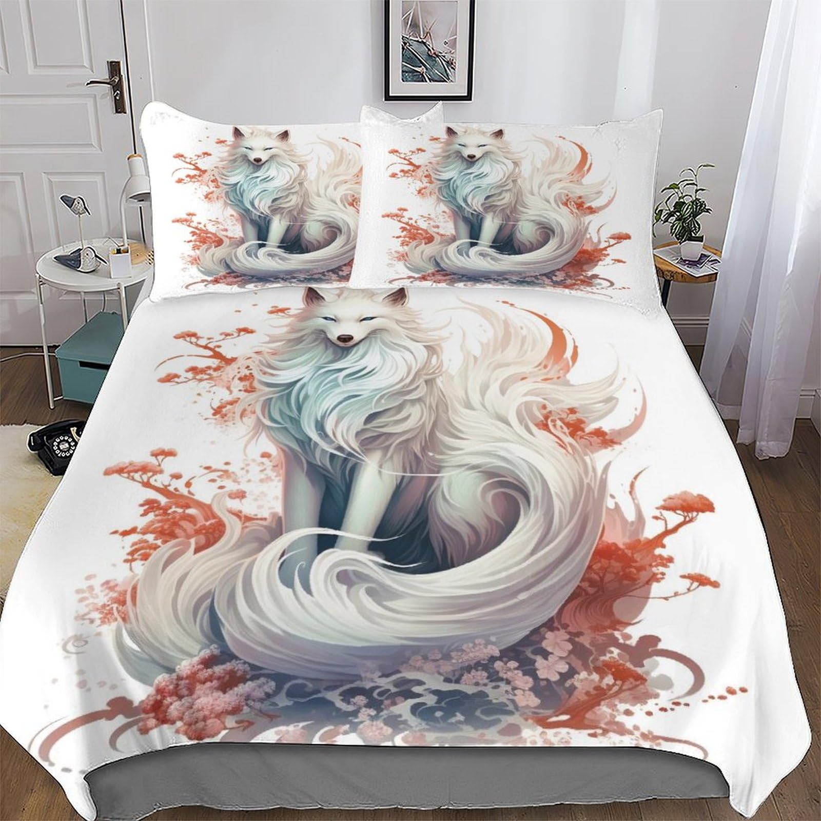 Housse de couette Renard 9 Queues douce et facile à repasser pour lit double 2 places