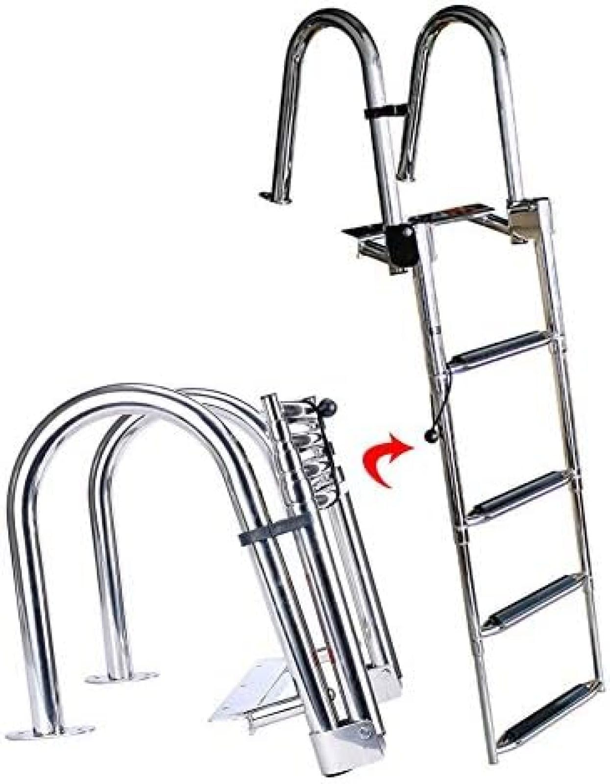 Scaletta per Barca Telescopica per Carichi Pesanti Pieghevole - Scalette da Bagno in Acciaio Inossidabile per Persone Pesanti, per Piscine/Yacht Marino