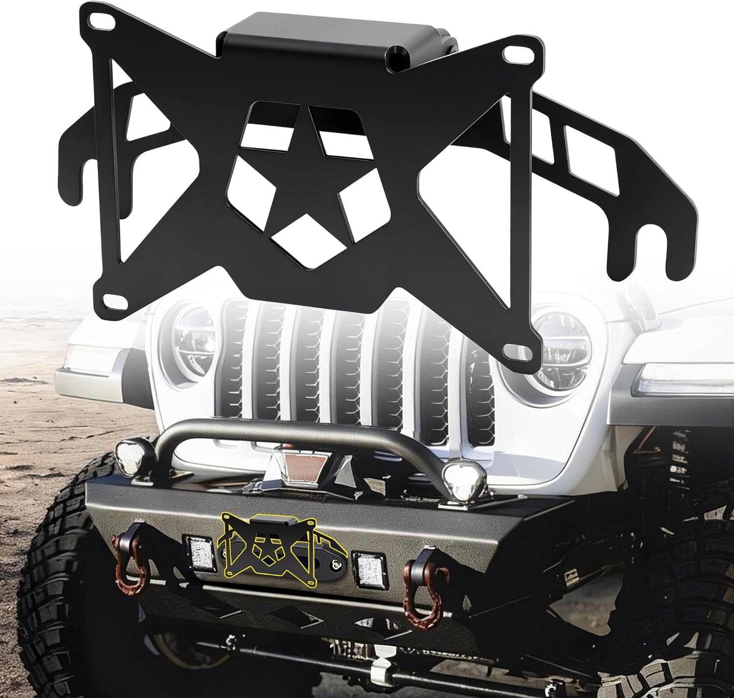 Flip-Up Front License Plate Mount for 10" Hawse Fairlead,Heavy-Duty Winch Plate Bracket Compatible with Jeep Wrangler,Pickup Trucks,Suvs & Off-Road Vehicles（Not Fit with Roller and 2024+ Wrangler）