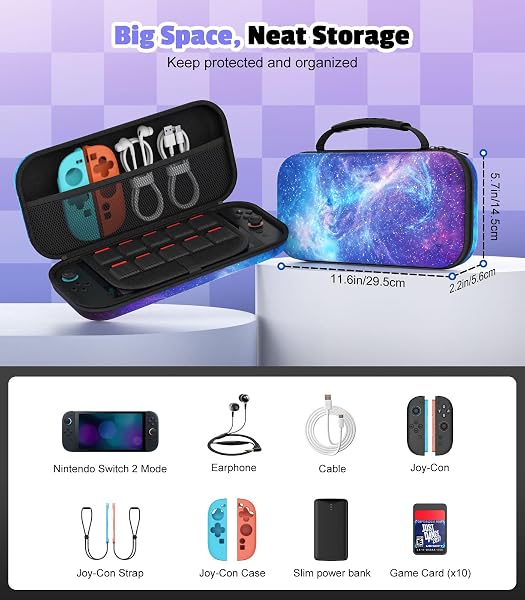 MoKo Carrying Case for Nintendo Switch 2(2025), Protective Hard Shell Portable Travel Carry Case Pouch Holds 10 Cartridges with Pockets for Switch 2 Accessories and Games, Starry Sky - 4