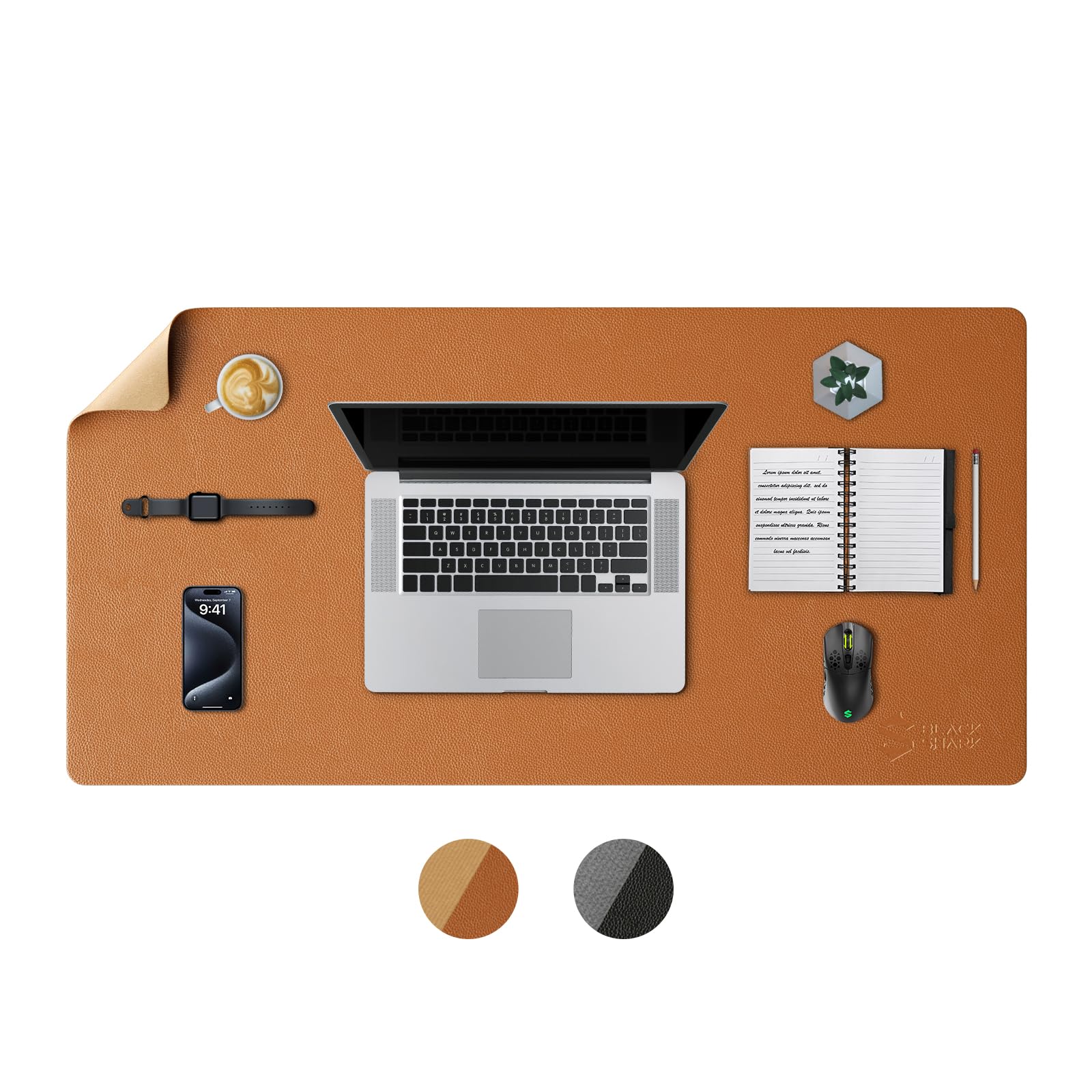 Black Shark Tapis de bureau en cuir XL imperméable antidérapant 90 x 42,9 x 0,3 cm Manta P10 Marron