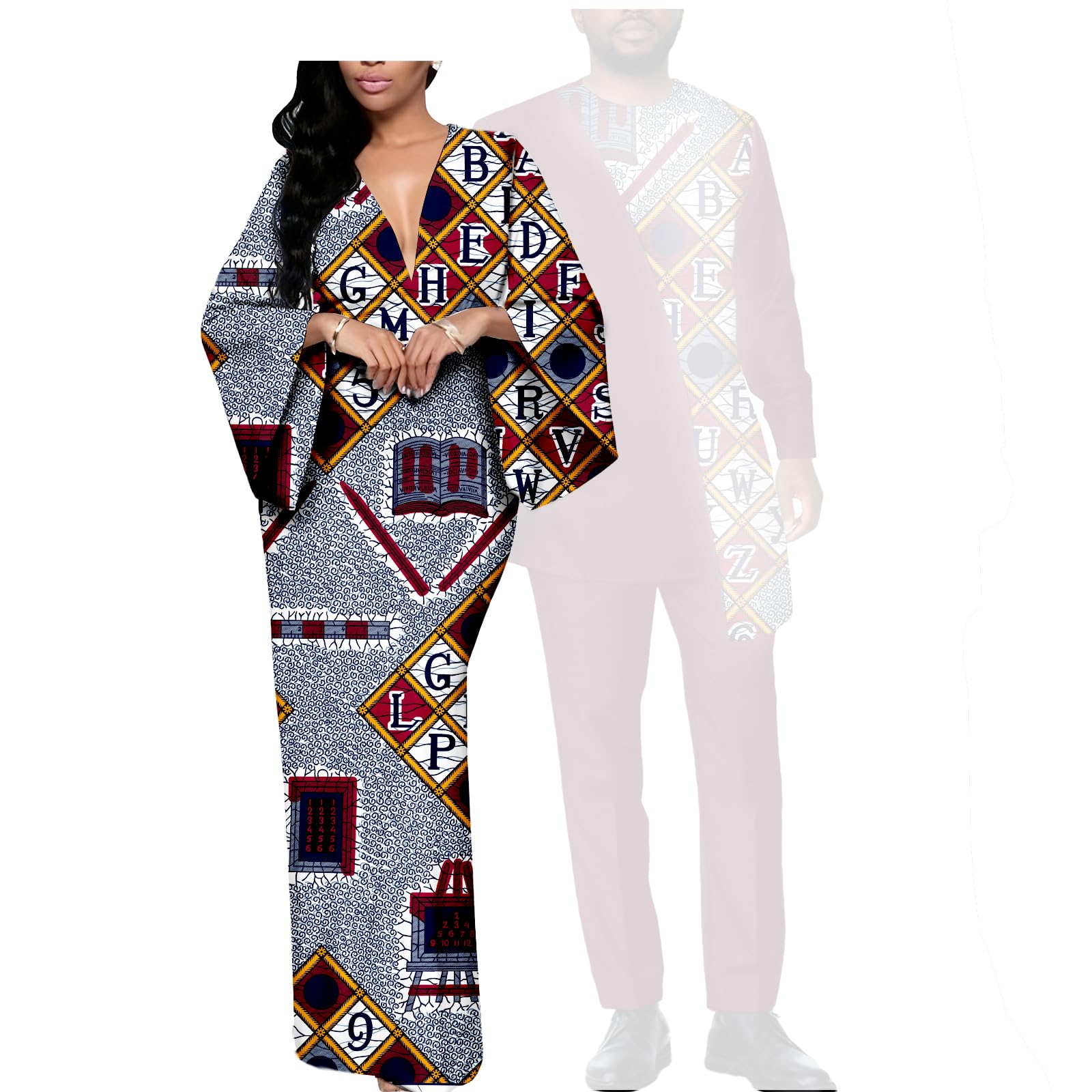 SEA ALP African Couple Outfits Matching Sets Dress for Women and Dashiki Mens Clothing Party Wedding