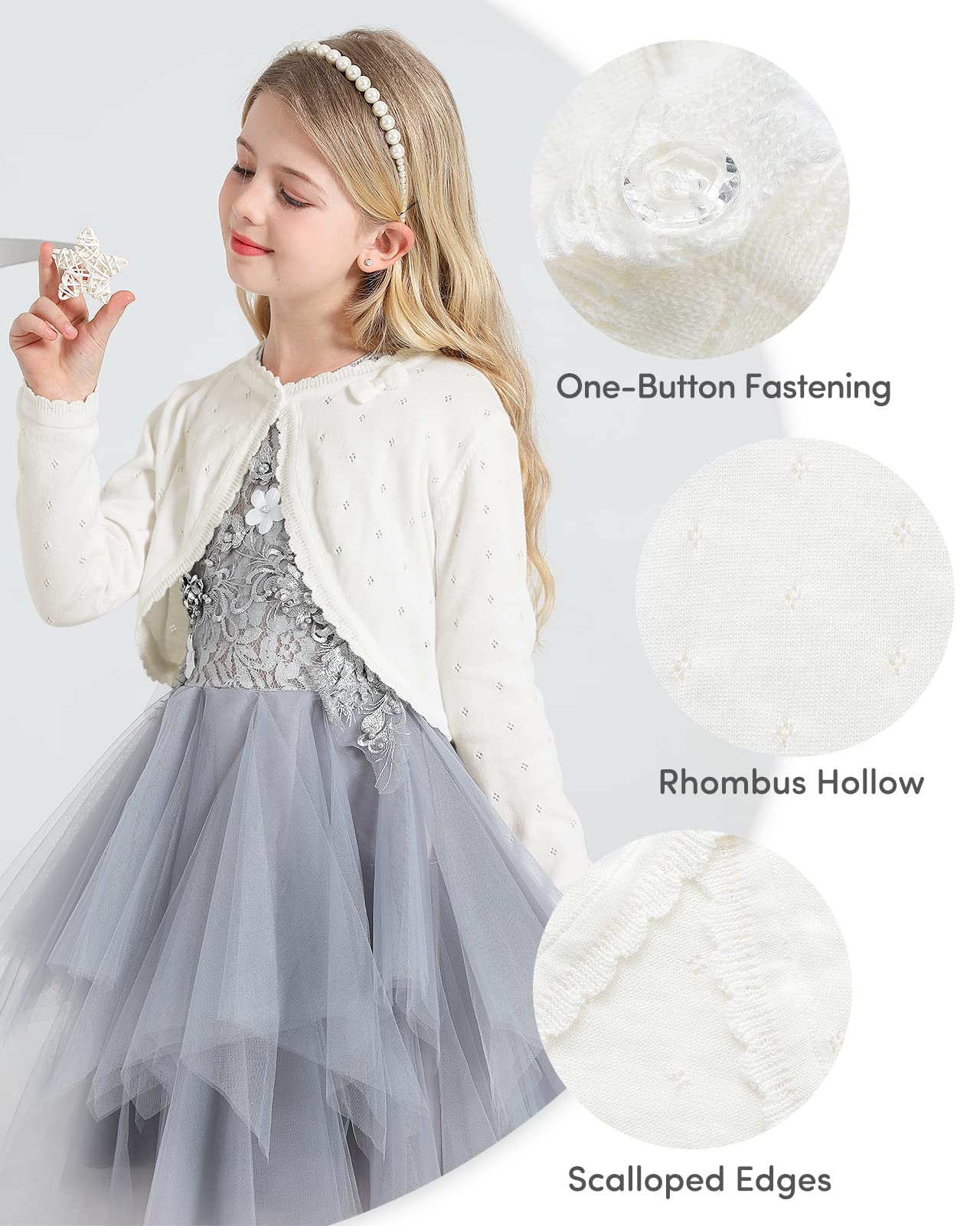 Adorel Mädchen Cardigan Festlich Langarm Rundhalsauschnitt Bolero Strickjacke