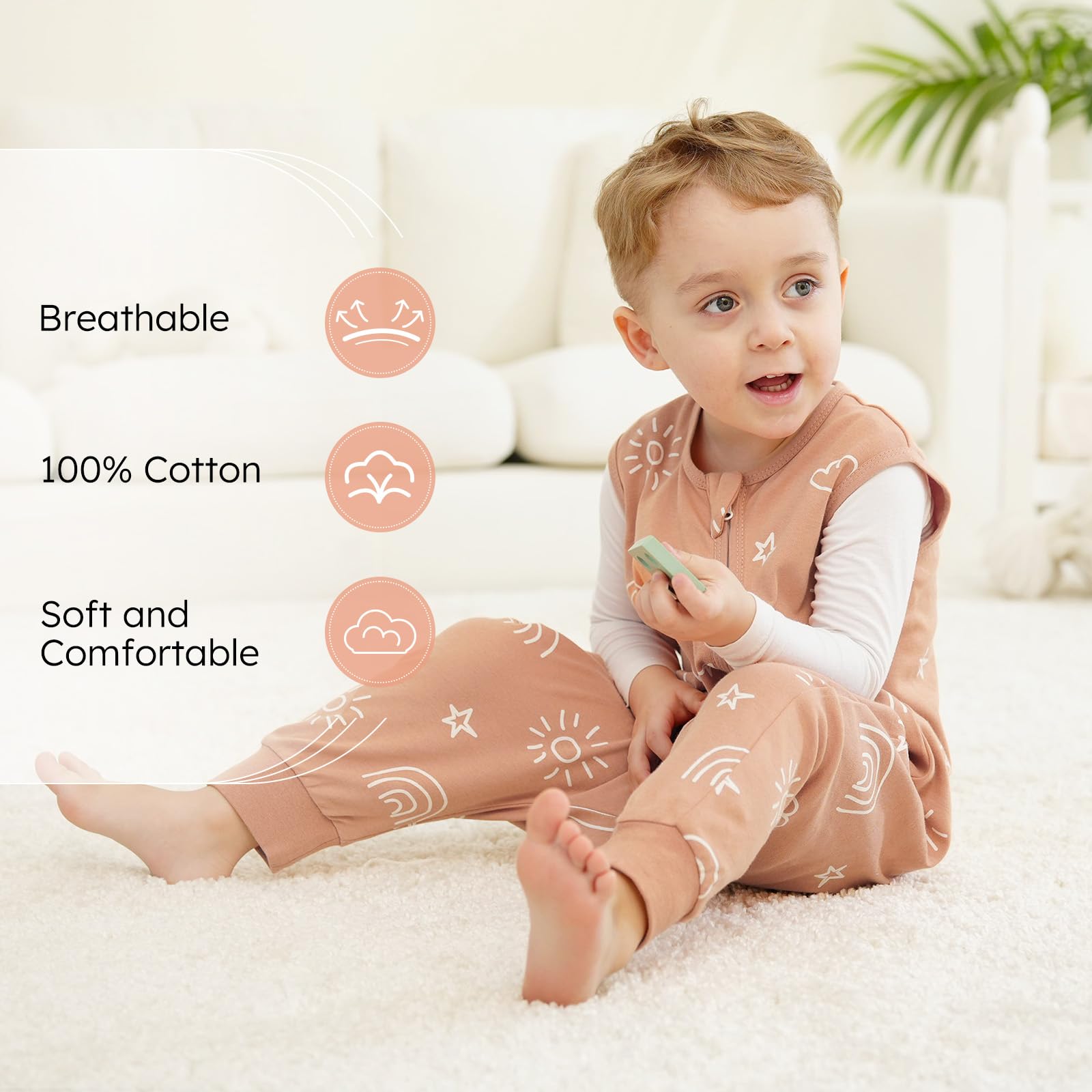 Yoofoss 2er Pack Baby Schlafsack mit Füßen 0.5 Tog 100% Baumwolle Schlafsack Baby mit Beinen Sommer Babyschlafsack für 18-36 Monate Kinder Jungen Mädchen 80 cm- Braun Tier