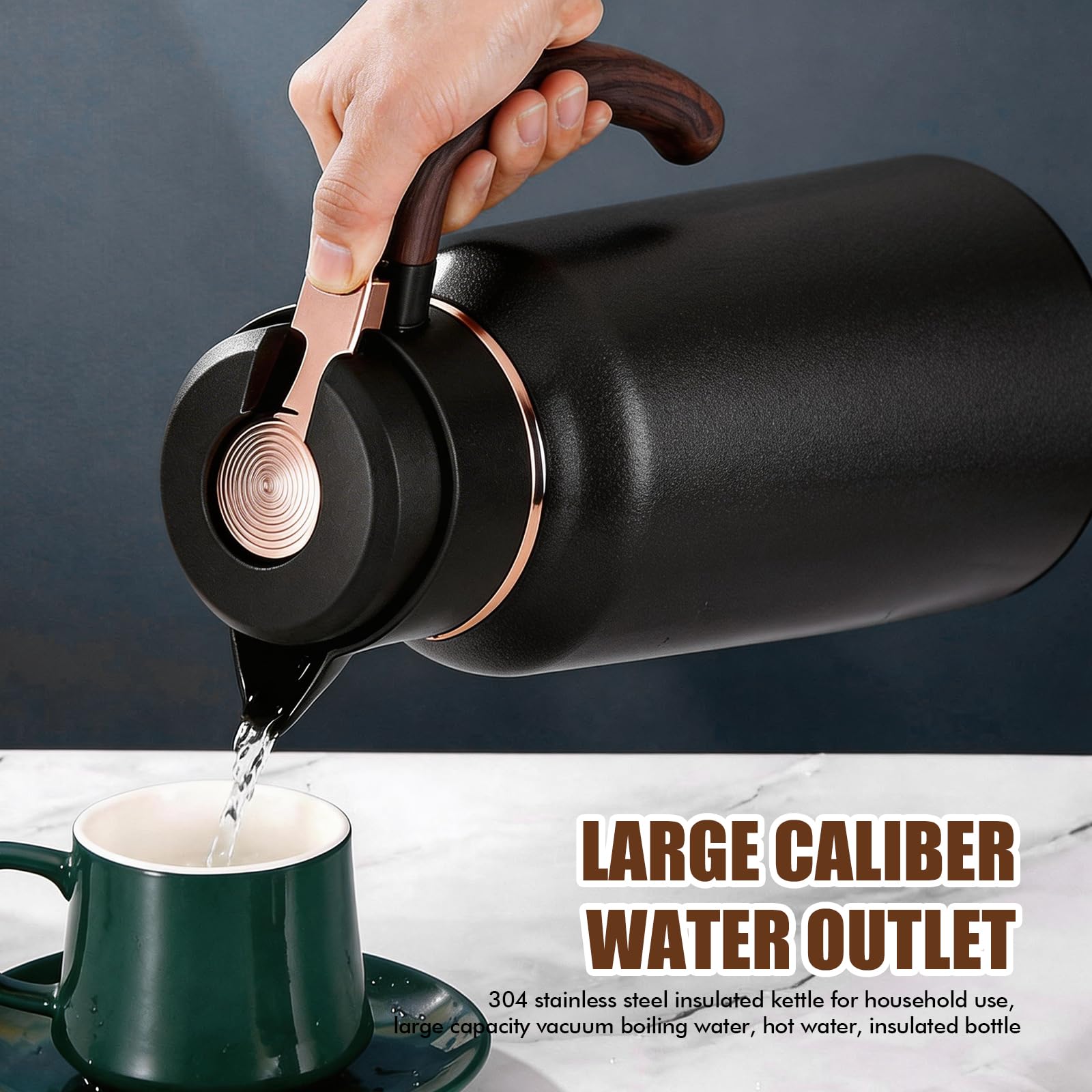 Cafetière de 2 l pour garder au chaud : cafetière isotherme en acier inoxydable 304 avec poignée en bois, conservation de la chaleur longue durée, cafetière isolée sous vide pour café et thé