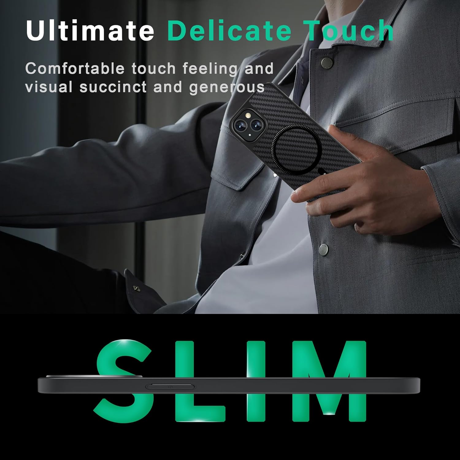 ONES Magnetic for iPhone 15 Plus Case, [Compatible with MagSafe][Military-Grade Drop Protection] Carbon Fiber Pattern, Shockproof Protective Hard Back Cover for iPhone 15 Plus Phone Case, Black