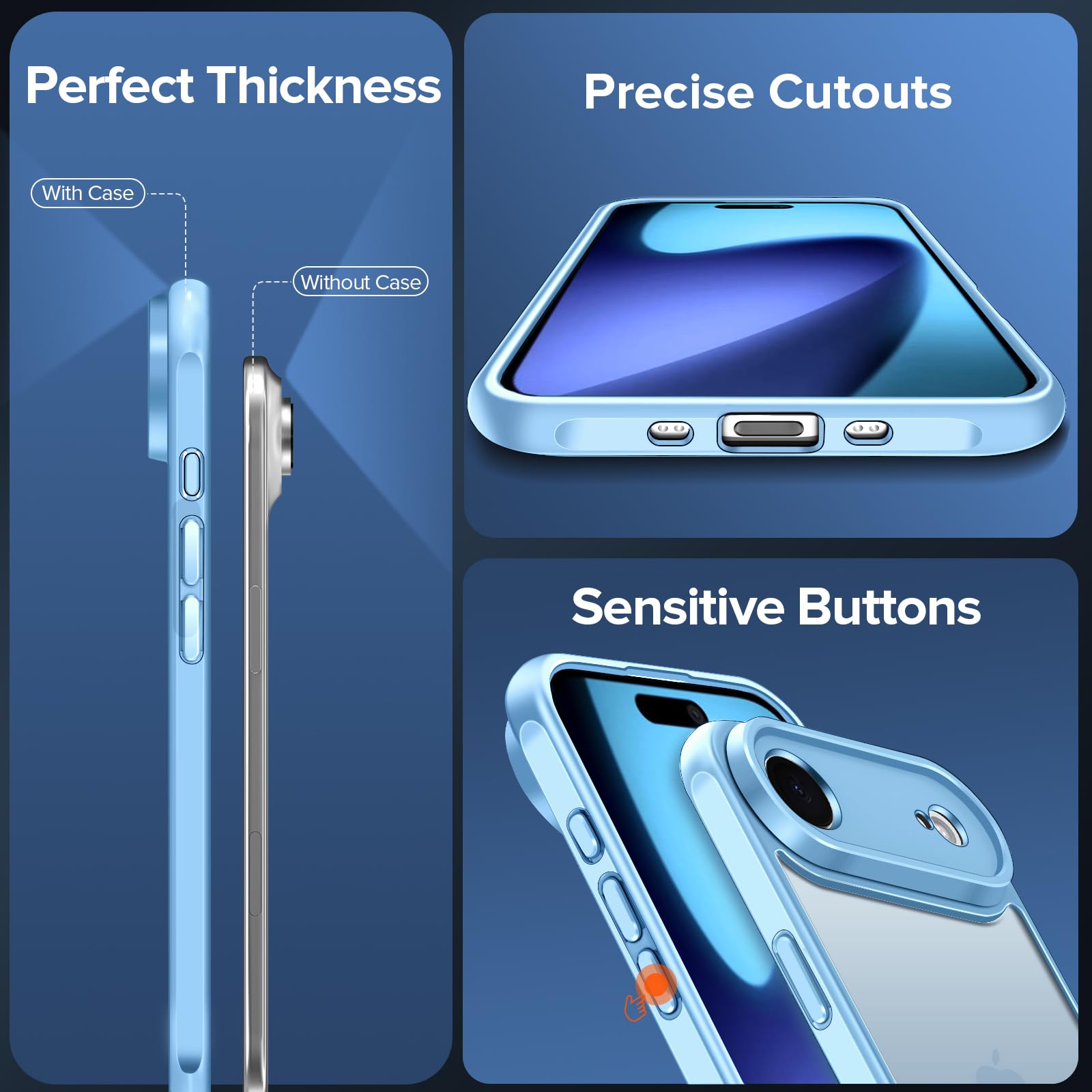 iVoler Cover Opaca per iPhone Air 6.5 Pollici con 2 Pezzi Vetro Temperato, [Antiurto di Grado Militare] Custodia Traslucida Posteriore Sottile Anti-Impronte Case, Azzurro Chiaro