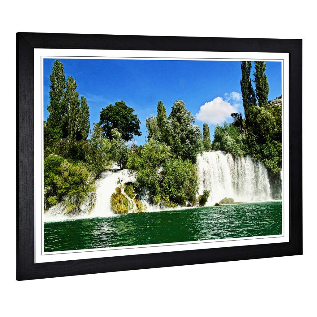 Big Box Art Framed Print of Landscape Waterfall Croatia (1) Design | Wall Art Picture | Home Decor for Kitchen, Living Room, Bedroom, Hallway, Black, A2 / 24.5x18 Inch / 62x45cm