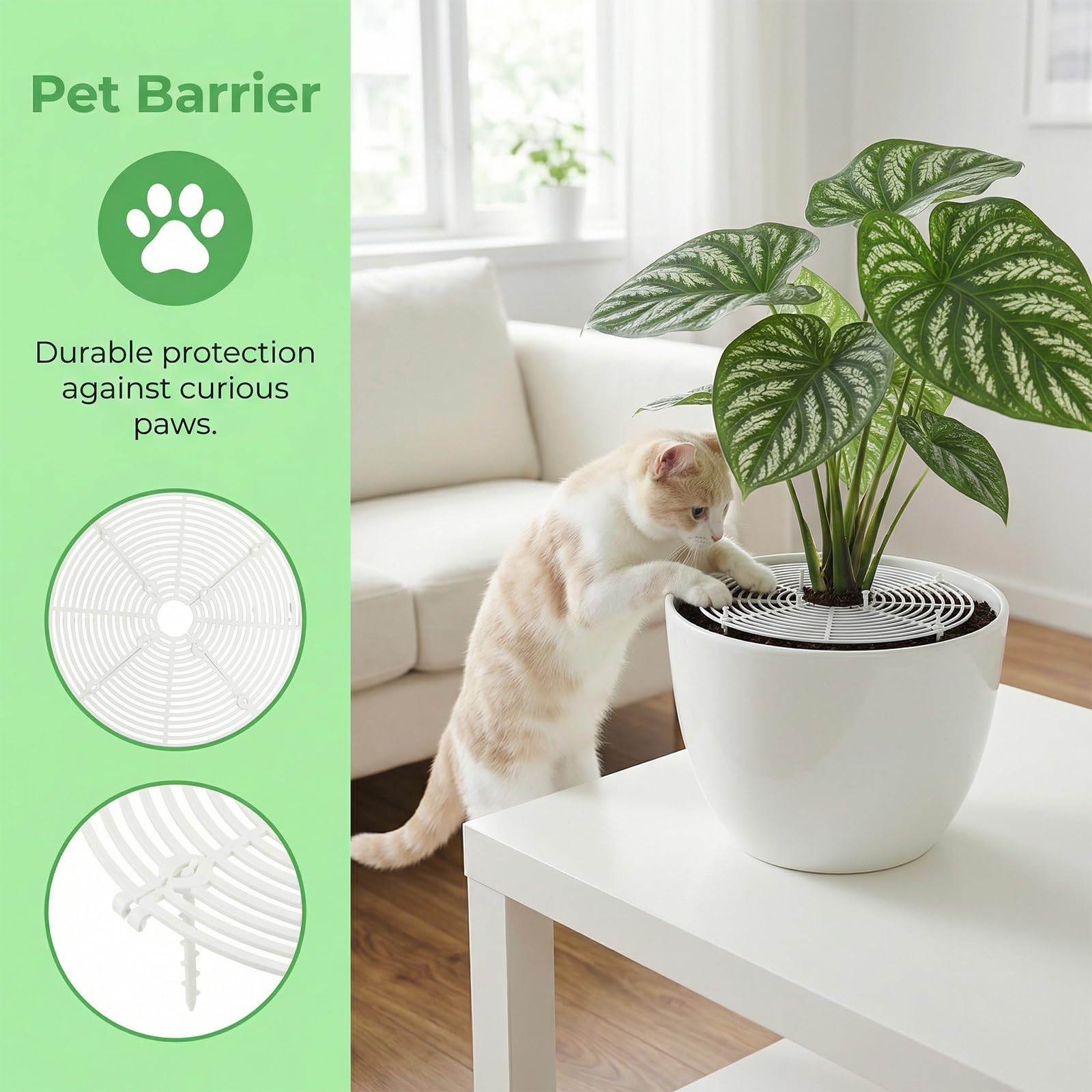 Grilles de Protection pour Pots de Plantes 30 cm, Cache-Pot Découpable Plastique - Protège Plantes Contre Chats et Enfants, Blanc