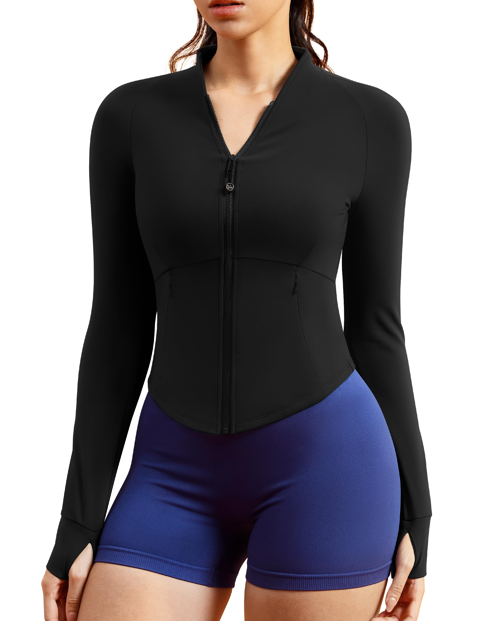 QUEENIEKE BareLuxe Workout Jacket for Women V-Neck Slim Fit Crop