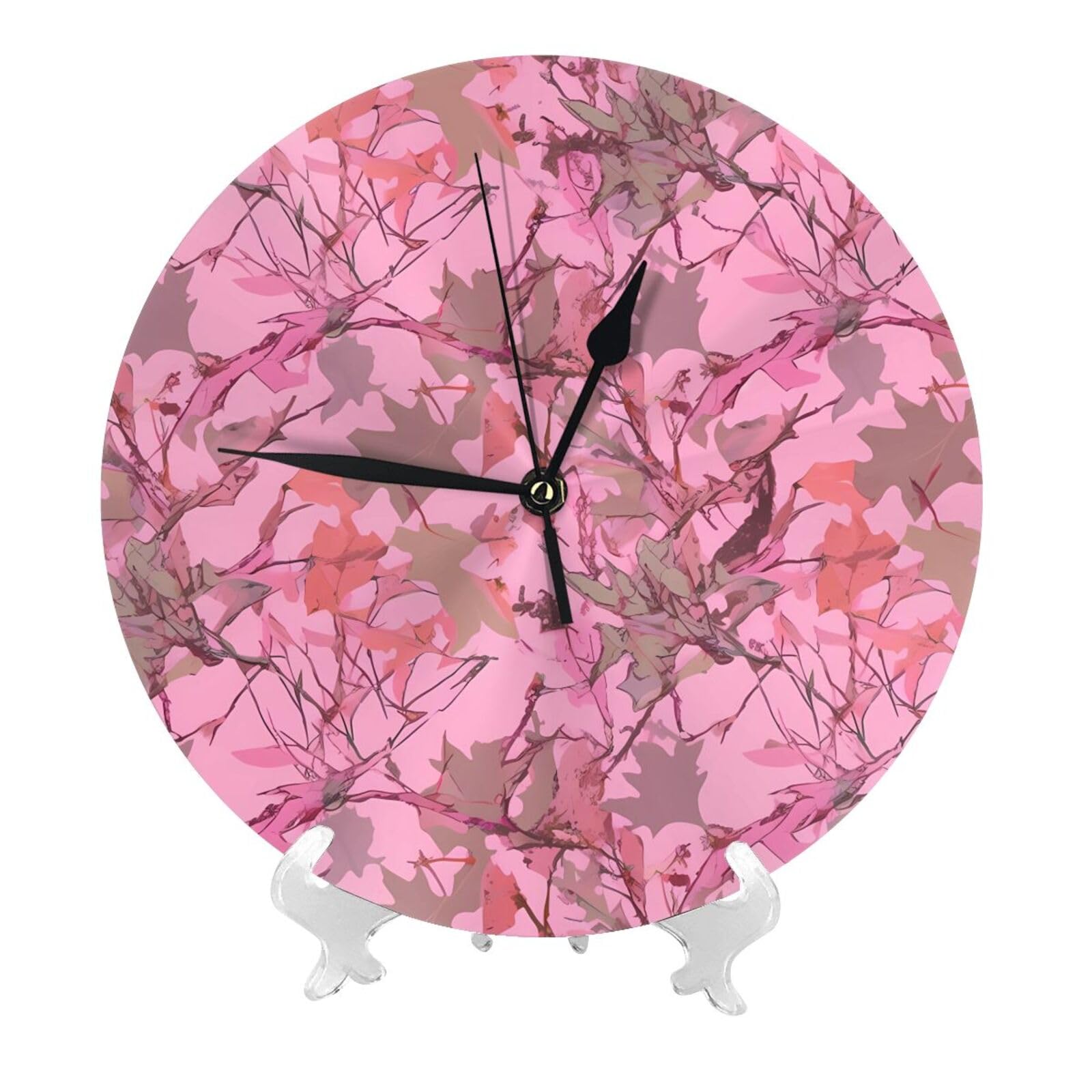 Horloge murale pour chambre à coucher et bureau au design feuilles roses épuré