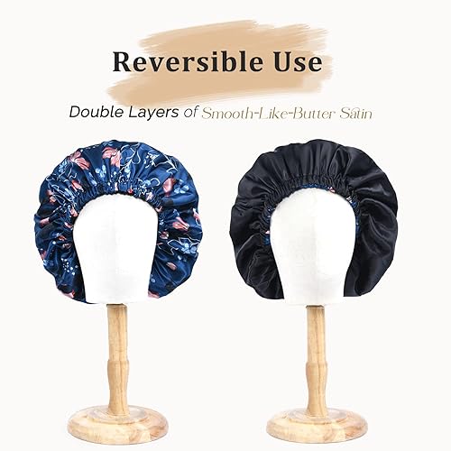 Miniatura 3 de YANIBEST Gorro de satén de doble capa de seda ajustable para el pelo para dormir para mujeres, cabello natural rizado para mamá