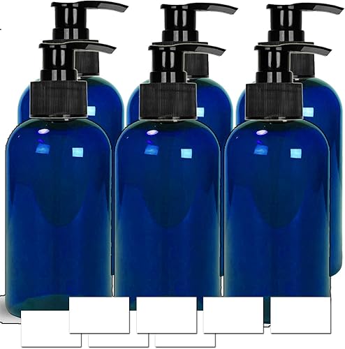 Miniatura 7 de EZProUSA Botellas vacías de plástico con bomba de champú y loción con etiquetas impermeables, aceites esenciales recargables sin BPA a prueba de