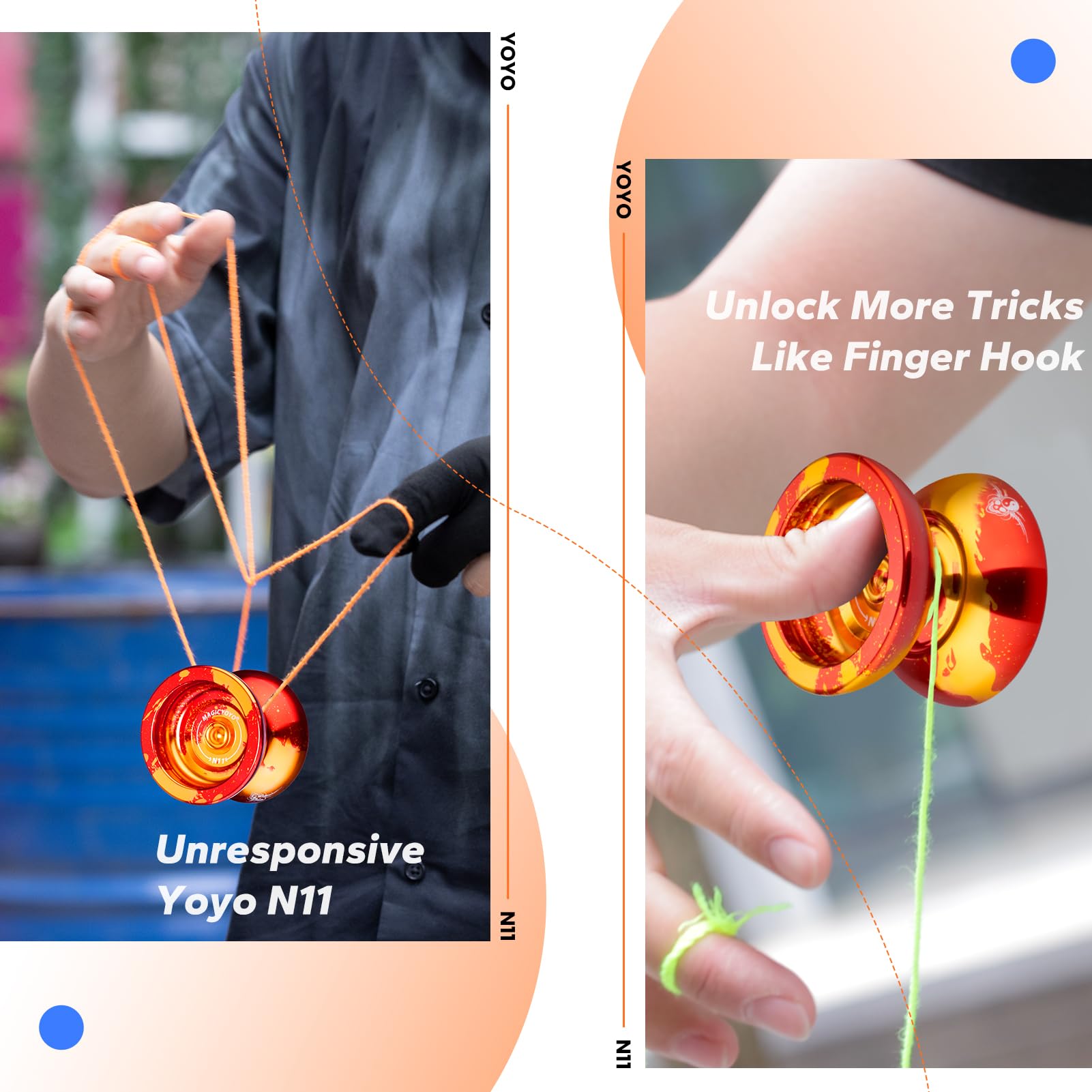 MAGICYOYO Professional Unresponsive Yoyo N11, Alloy Aluminum Yo yo for Adults/Advanced, Dual Purpose Yo-yo Replacement Responsive Bearing for Kids Beginner+12 Strings+ Storage Bag