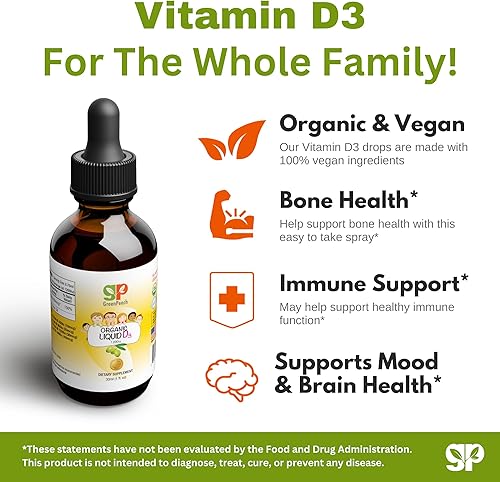 Miniatura 5 de GreenPeach Vitamina D orgánica vegana líquida de 400 a 2000 UI, gotas D3 para niños pequeños, niños, bebés y bebés, gotas de vitamina D para bebés,
