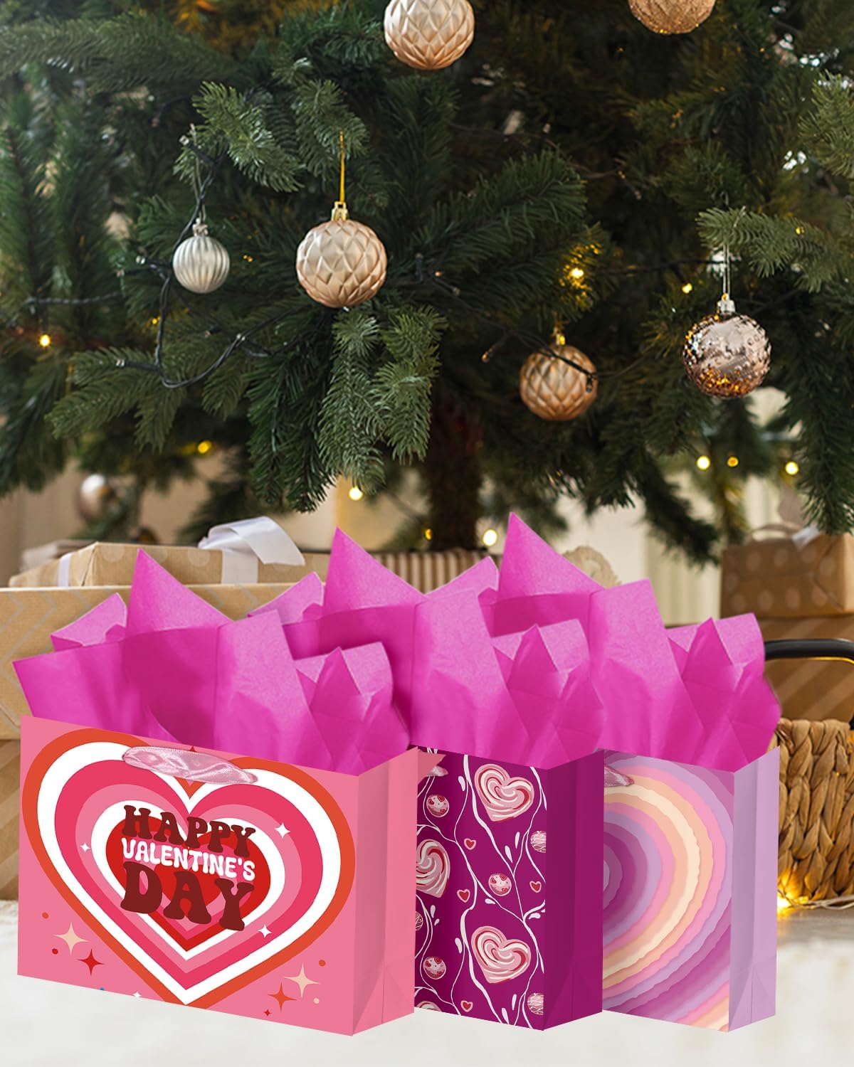 Heart Valentine Bag with Tissue Paper Wide Medium Present Wrap