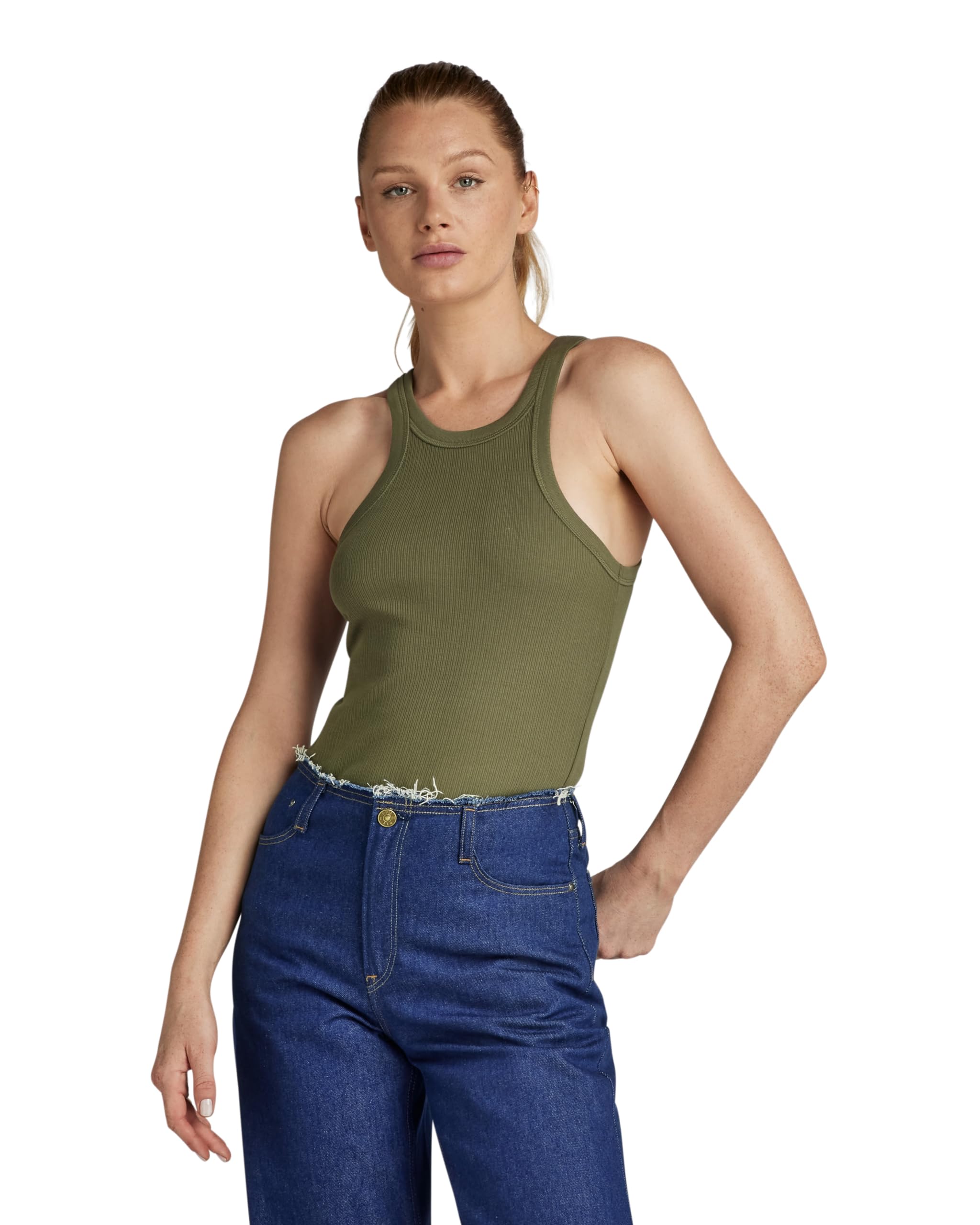 G-STAR RAW Women's Tank Top, Green (Dk Shamrock D22768-d289-7159), L, Italian Army Ultra Slim