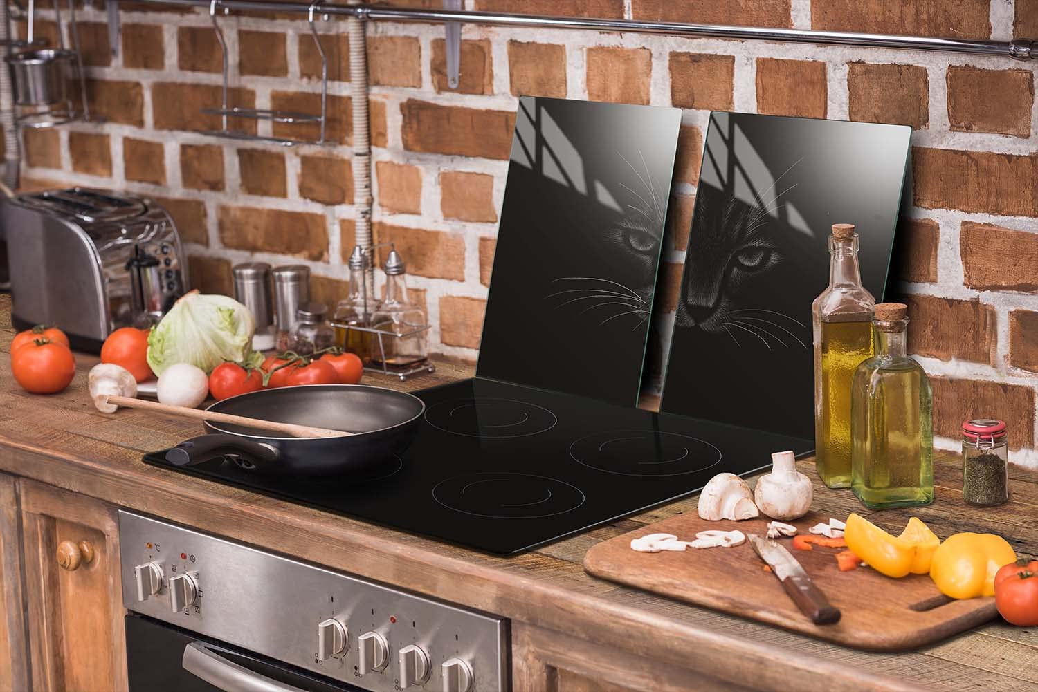 Placa protectora de vitrocerámica 65 x 52 cm 2 piezas cocina eléctrica universal para inducción protección contra salpicaduras tabla de cortar de vidrio templado, GATO
