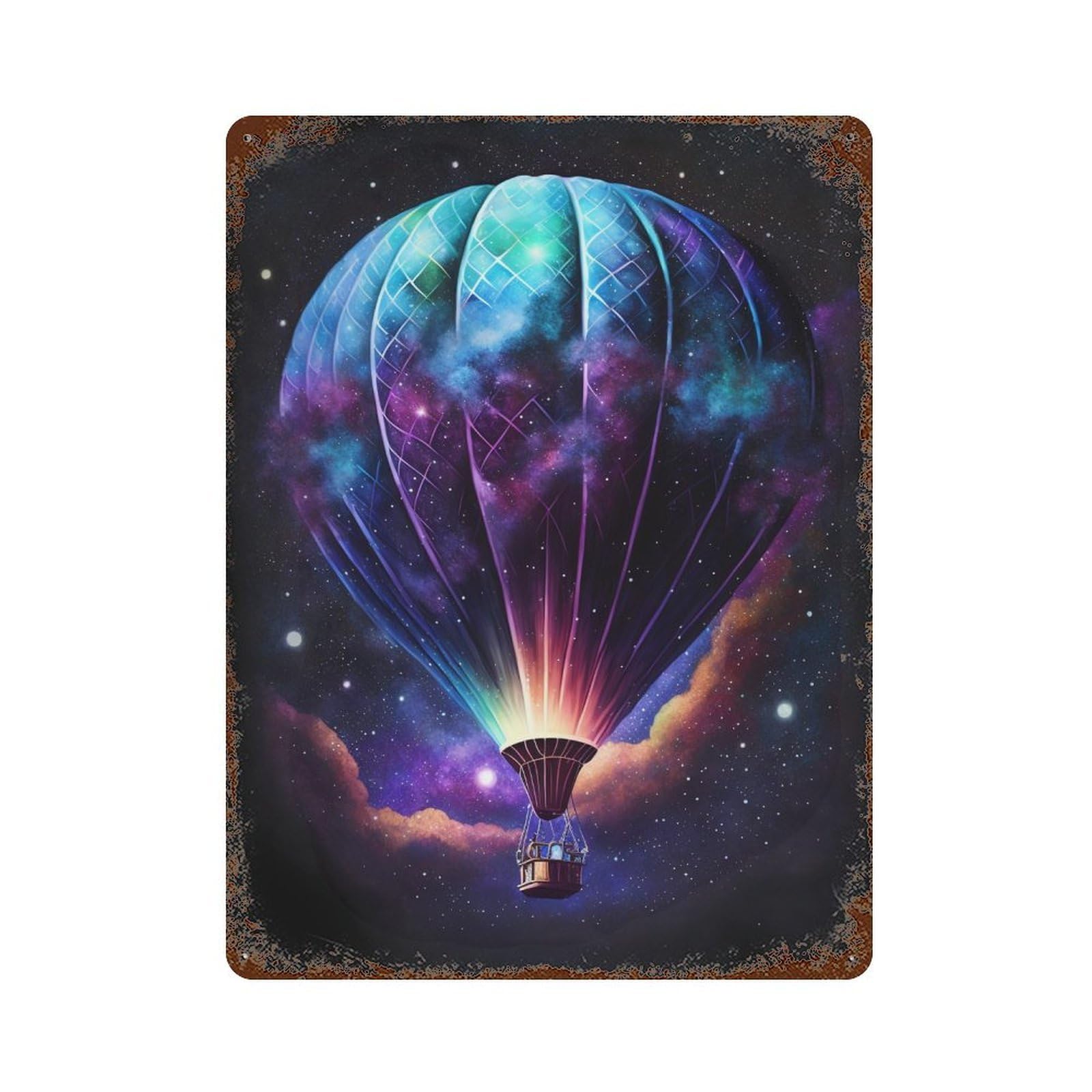 Cosmic Hot Air Balloon Ride-2 Weathered Tin Sign 15.7"x11.8", Farmhouse Wall Decor for Garage, Pub Or Kitchen